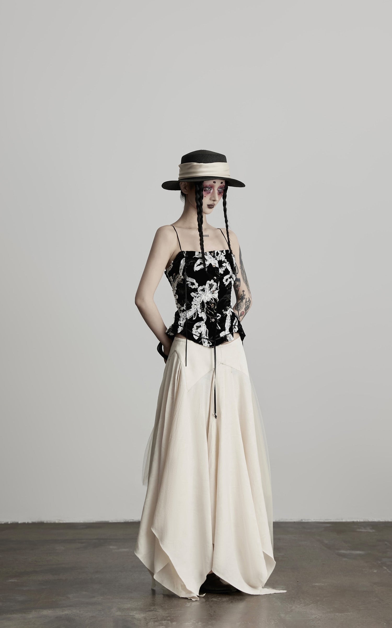 INDULGE Deconstructed Draped Jacquard Midi Skirt with Tulle Layering