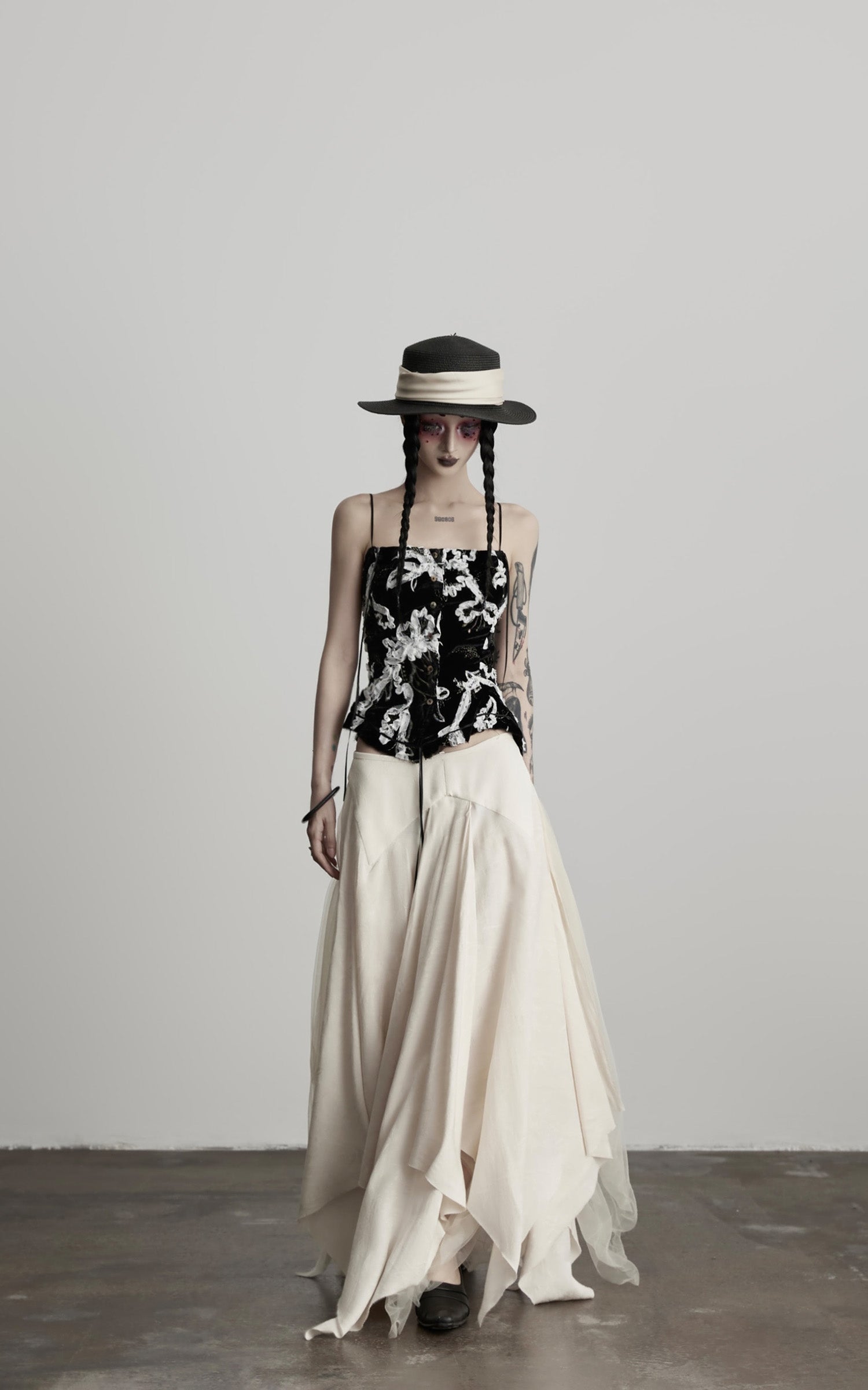INDULGE Deconstructed Draped Jacquard Midi Skirt with Tulle Layering