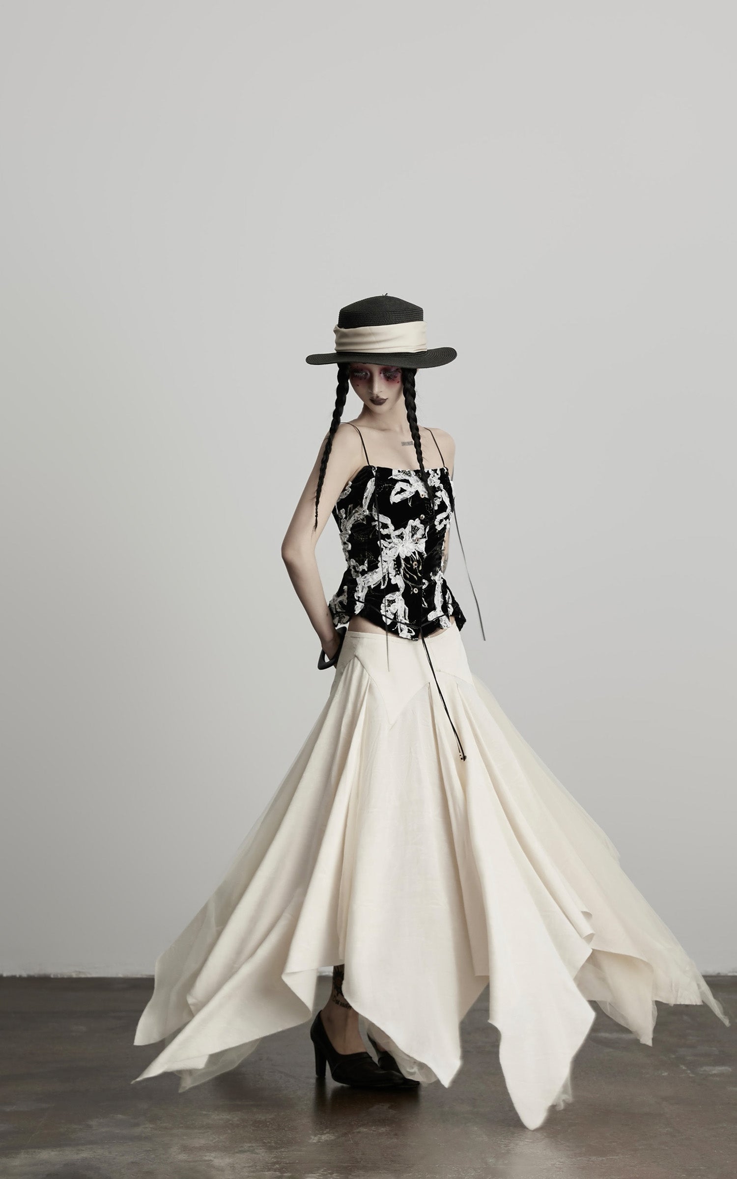 INDULGE Deconstructed Draped Jacquard Midi Skirt with Tulle Layering
