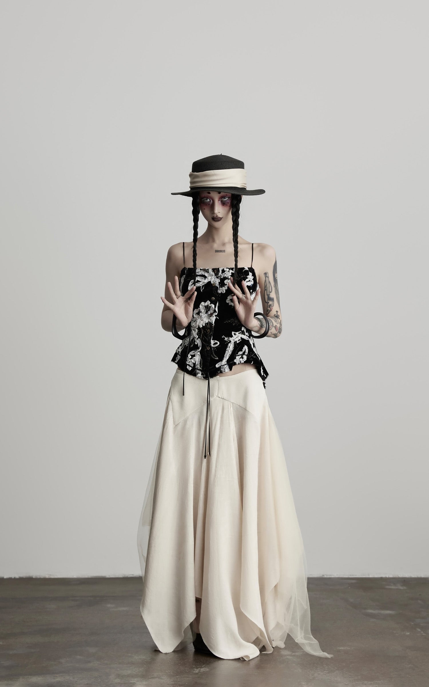 INDULGE Deconstructed Draped Jacquard Midi Skirt with Tulle Layering