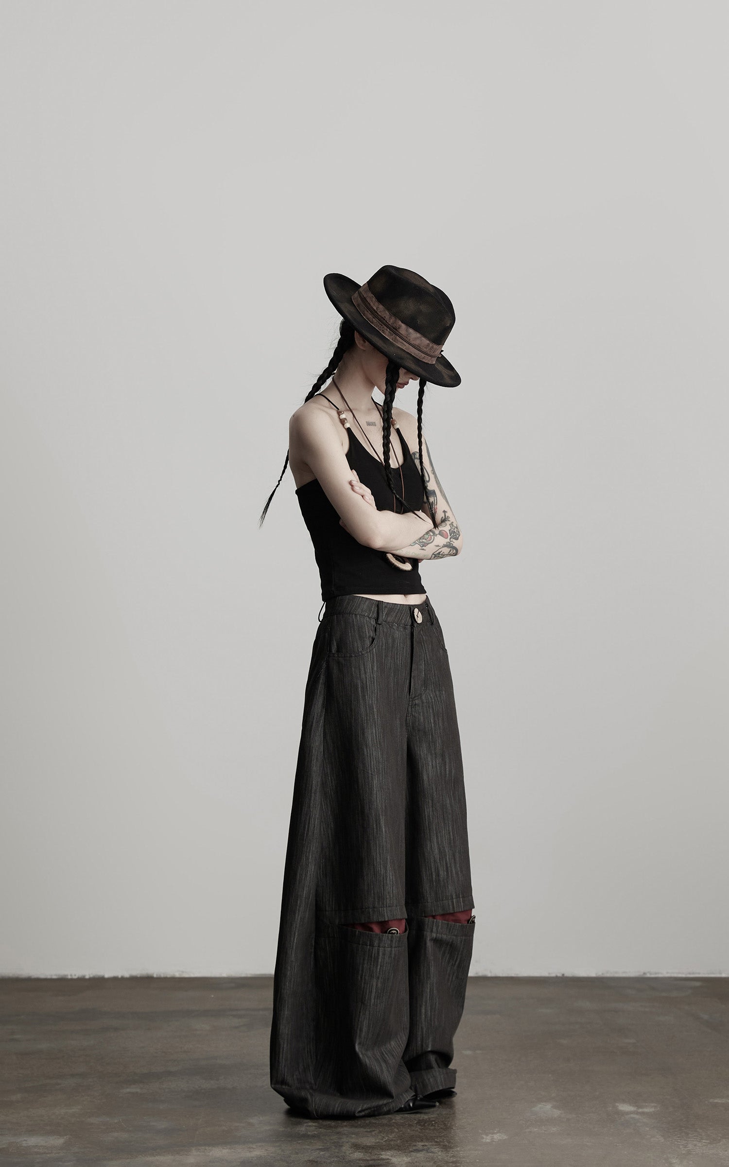 INDULGE Structural Wide Leg Trousers with Hidden Contrast Detail