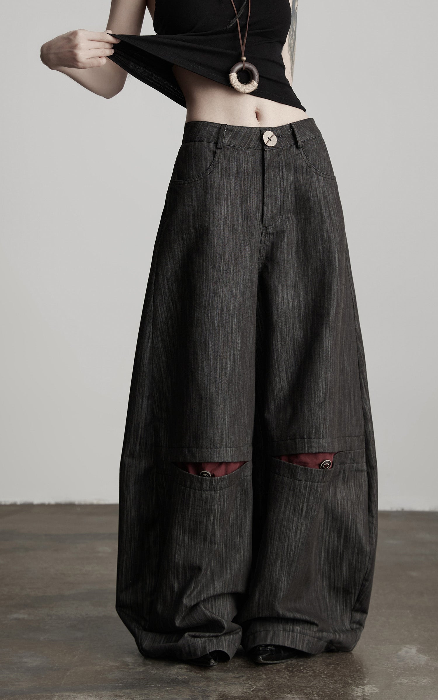 INDULGE Structural Wide Leg Trousers with Hidden Contrast Detail
