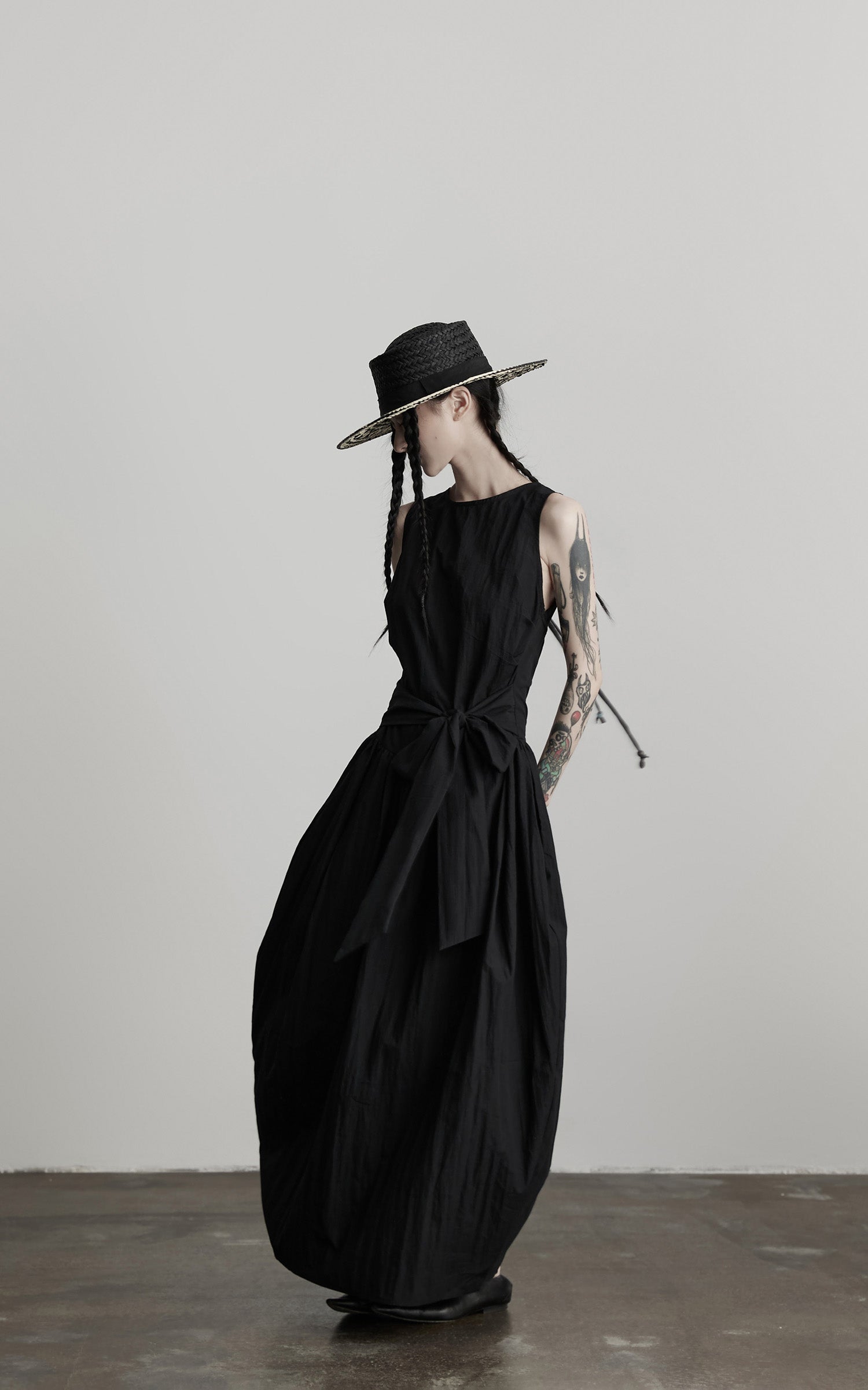 INDULGE Sleeveless Draped Maxi Dress with Hand-Tied Bead Embellishment and Sculpted Waist