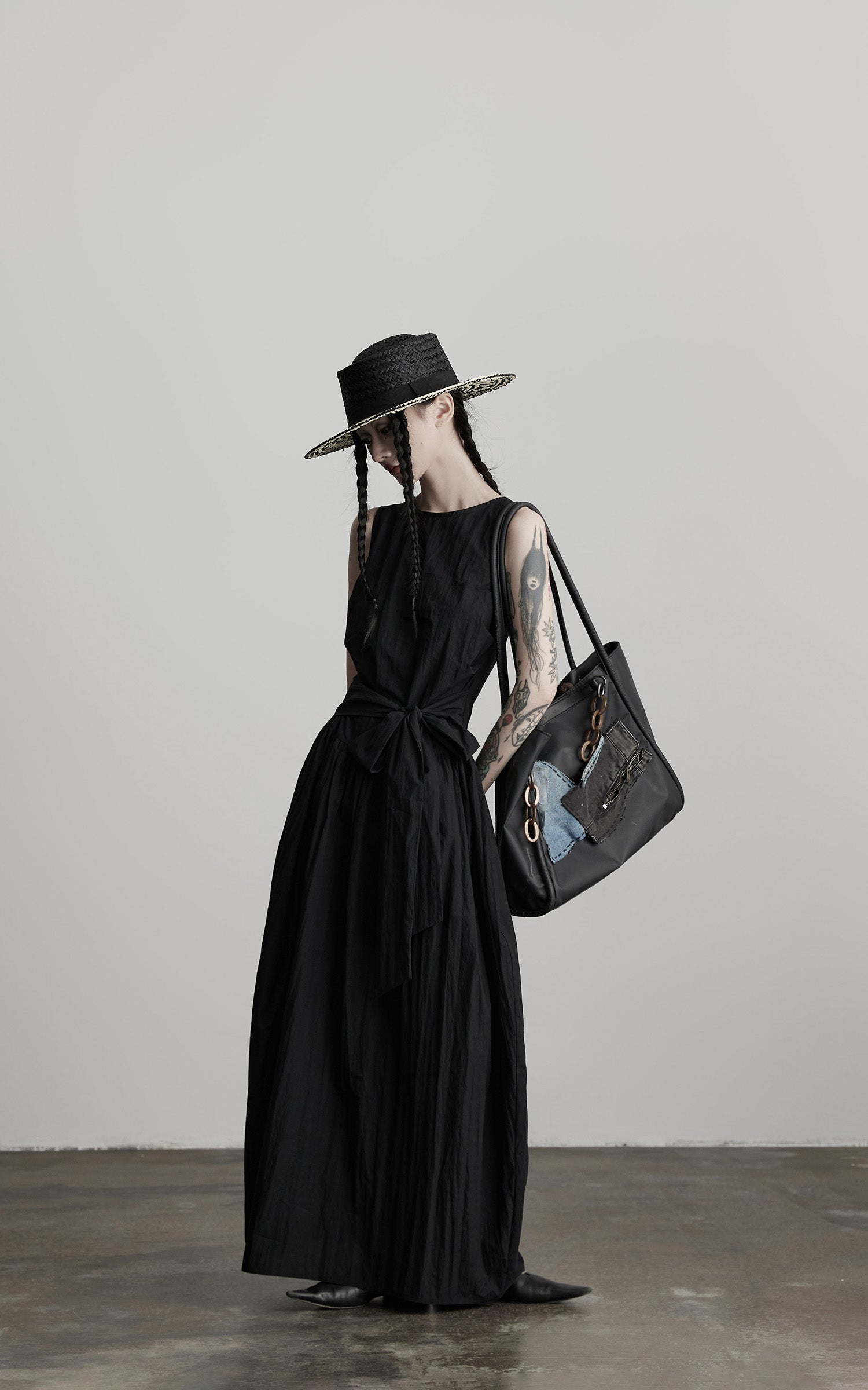 INDULGE Sleeveless Draped Maxi Dress with Hand-Tied Bead Embellishment and Sculpted Waist