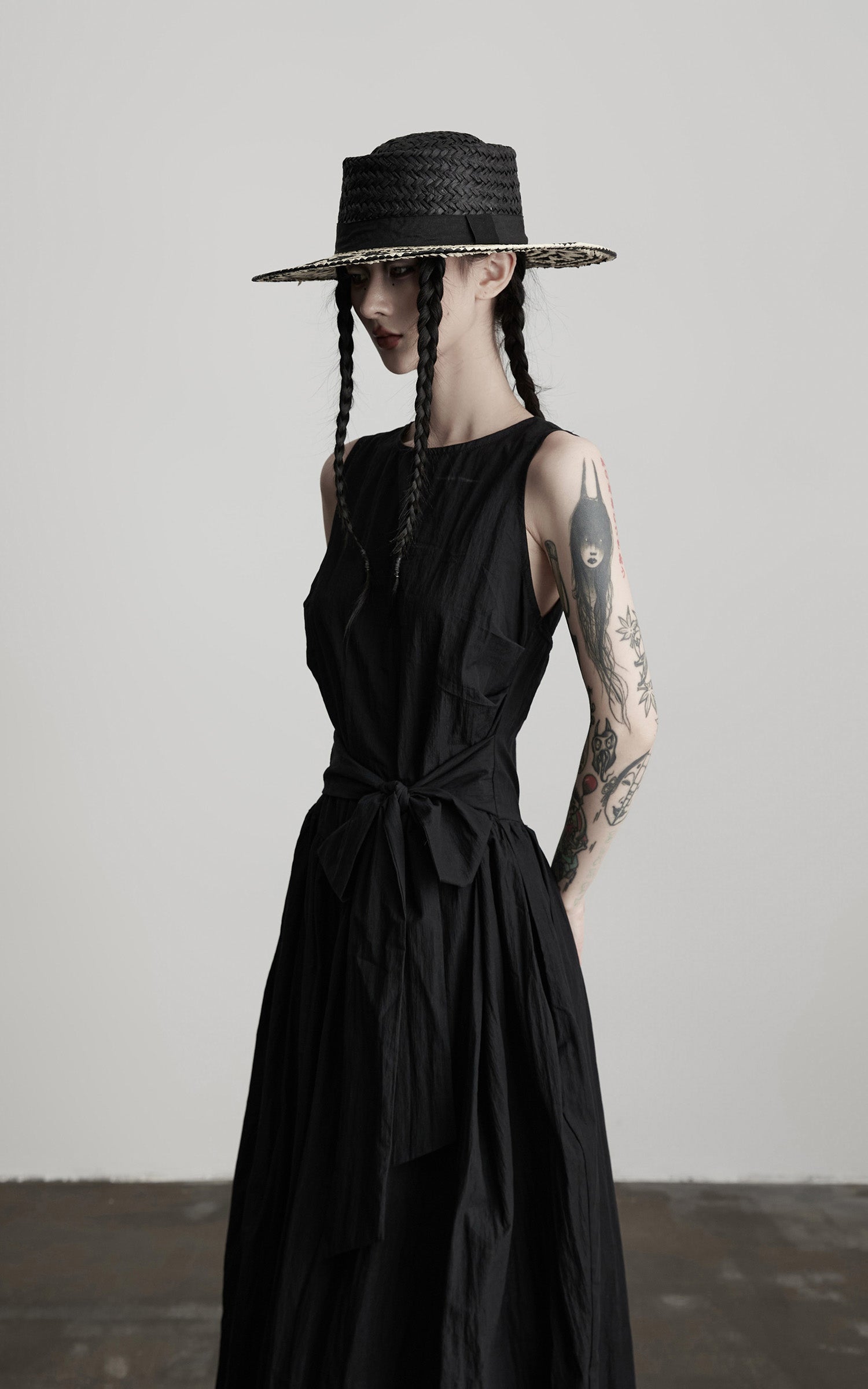INDULGE Sleeveless Draped Maxi Dress with Hand-Tied Bead Embellishment and Sculpted Waist