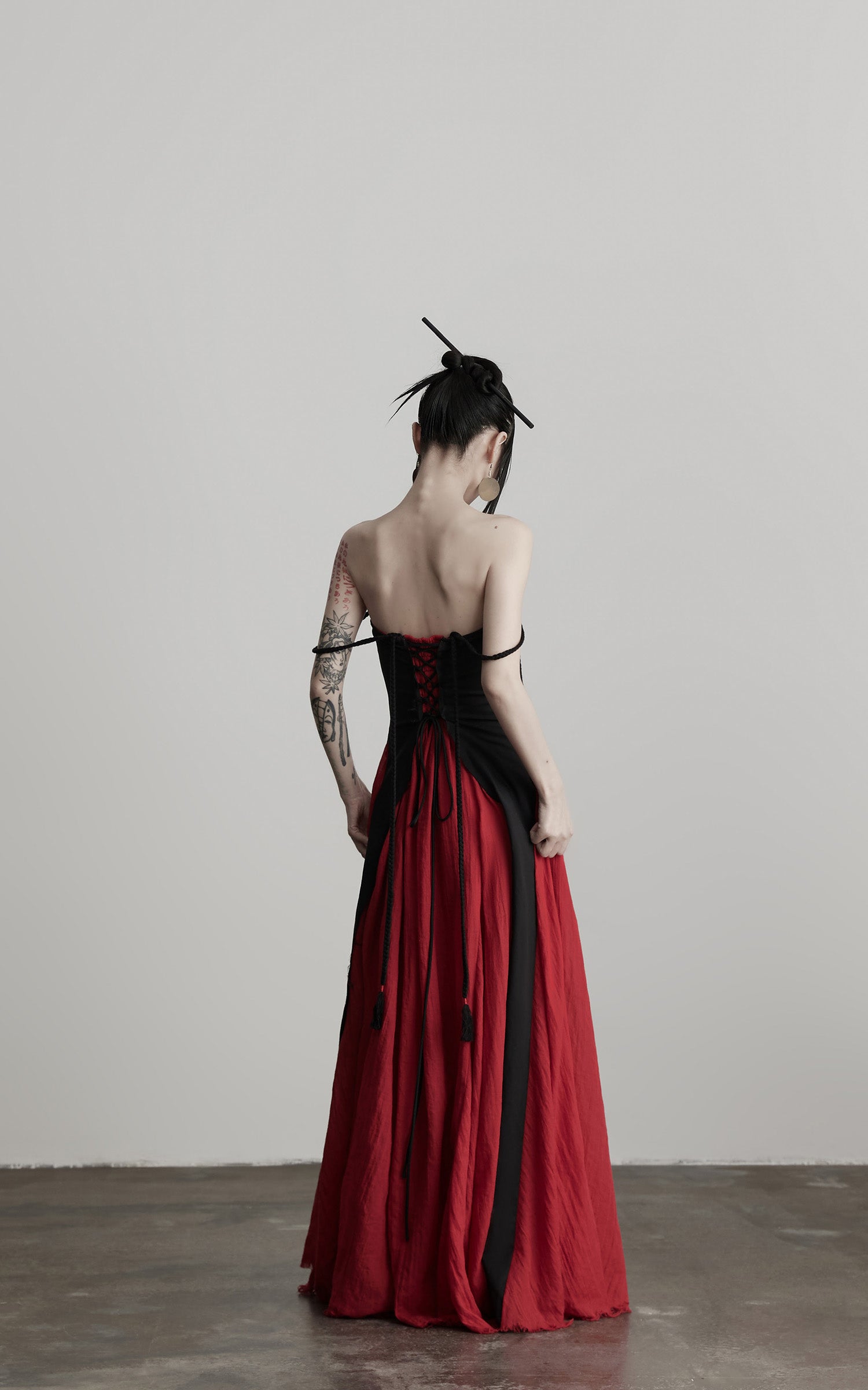 INDULGE Braided Strap Crushed Panel Maxi Dress with Lace-Up Back