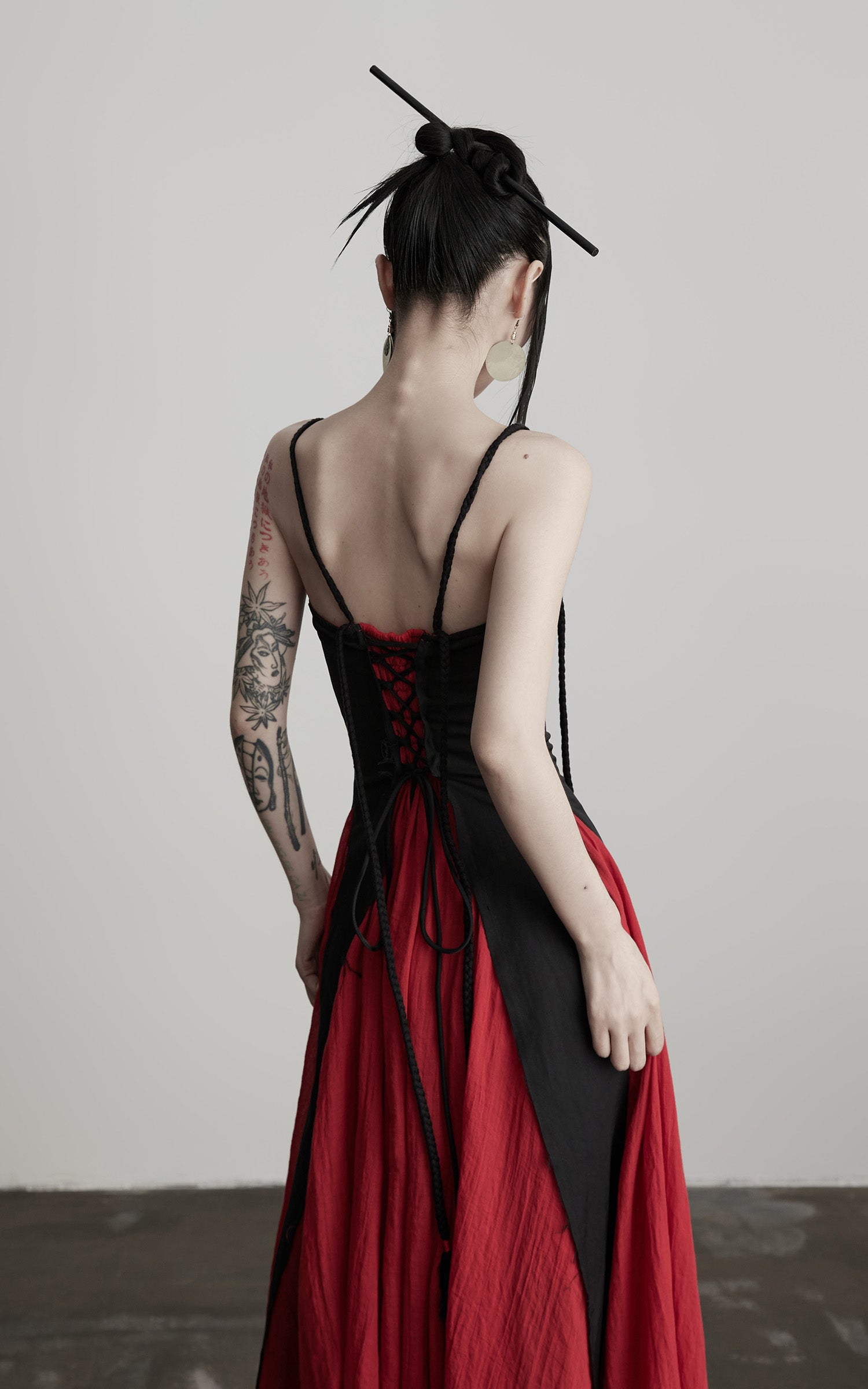 INDULGE Braided Strap Crushed Panel Maxi Dress with Lace-Up Back