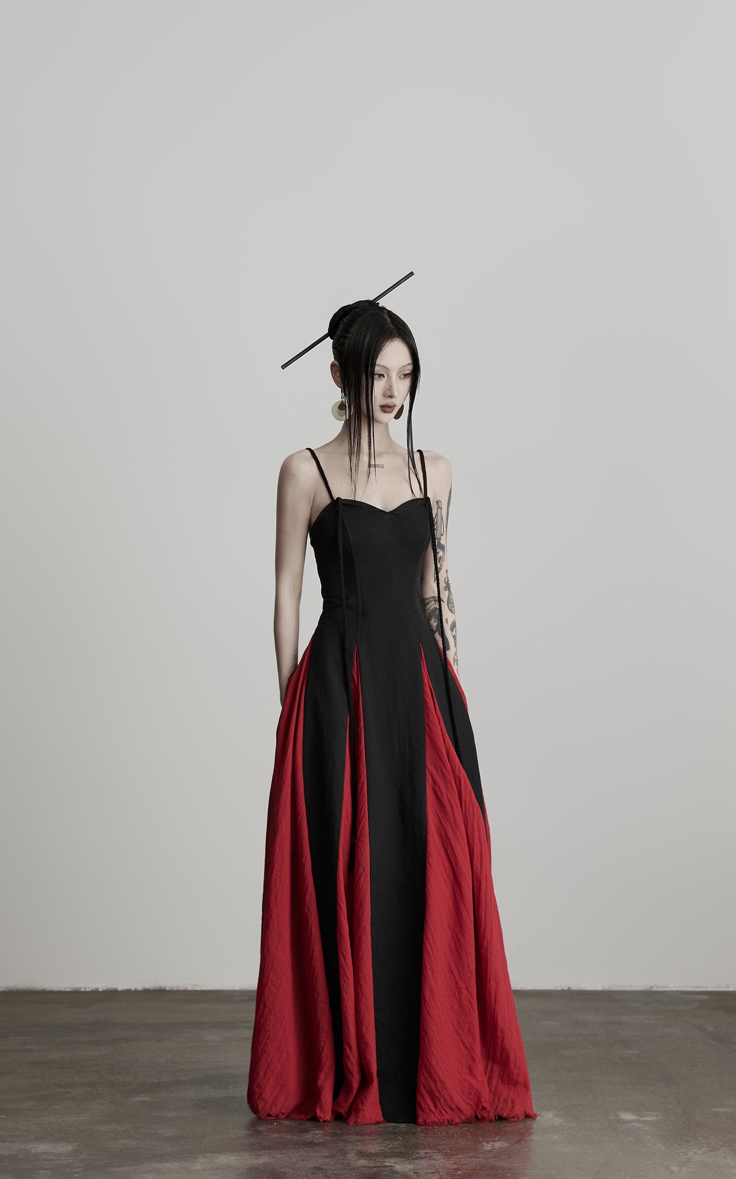 INDULGE Braided Strap Crushed Panel Maxi Dress with Lace-Up Back