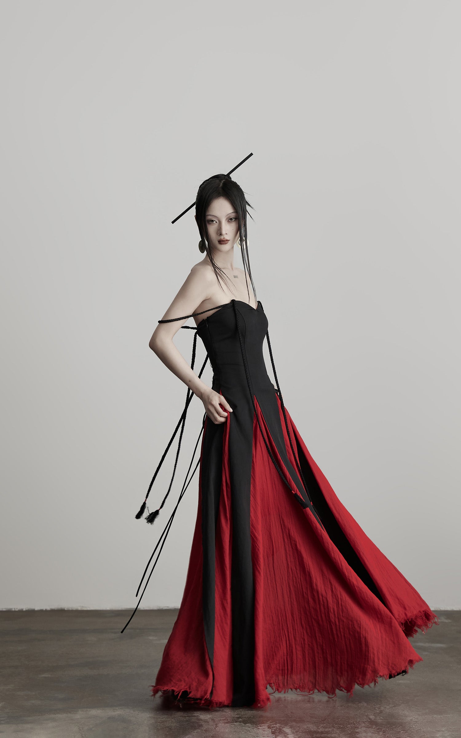 INDULGE Braided Strap Crushed Panel Maxi Dress with Lace-Up Back