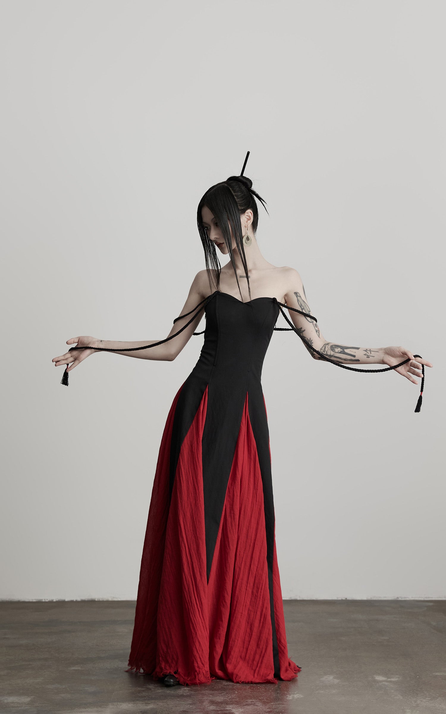 INDULGE Braided Strap Crushed Panel Maxi Dress with Lace-Up Back