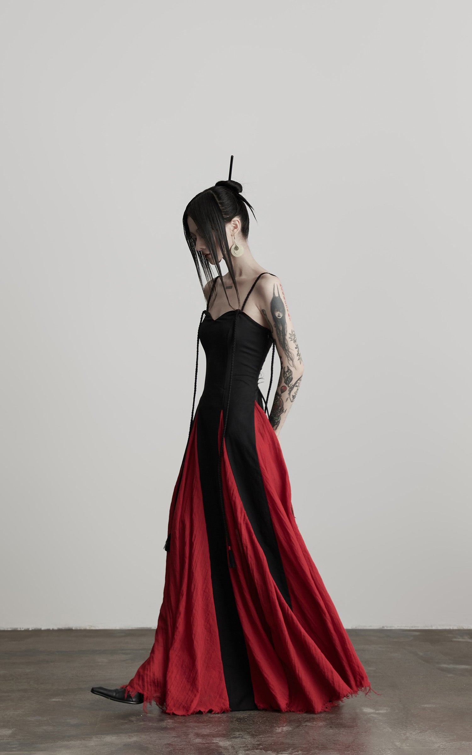 INDULGE Braided Strap Crushed Panel Maxi Dress with Lace-Up Back