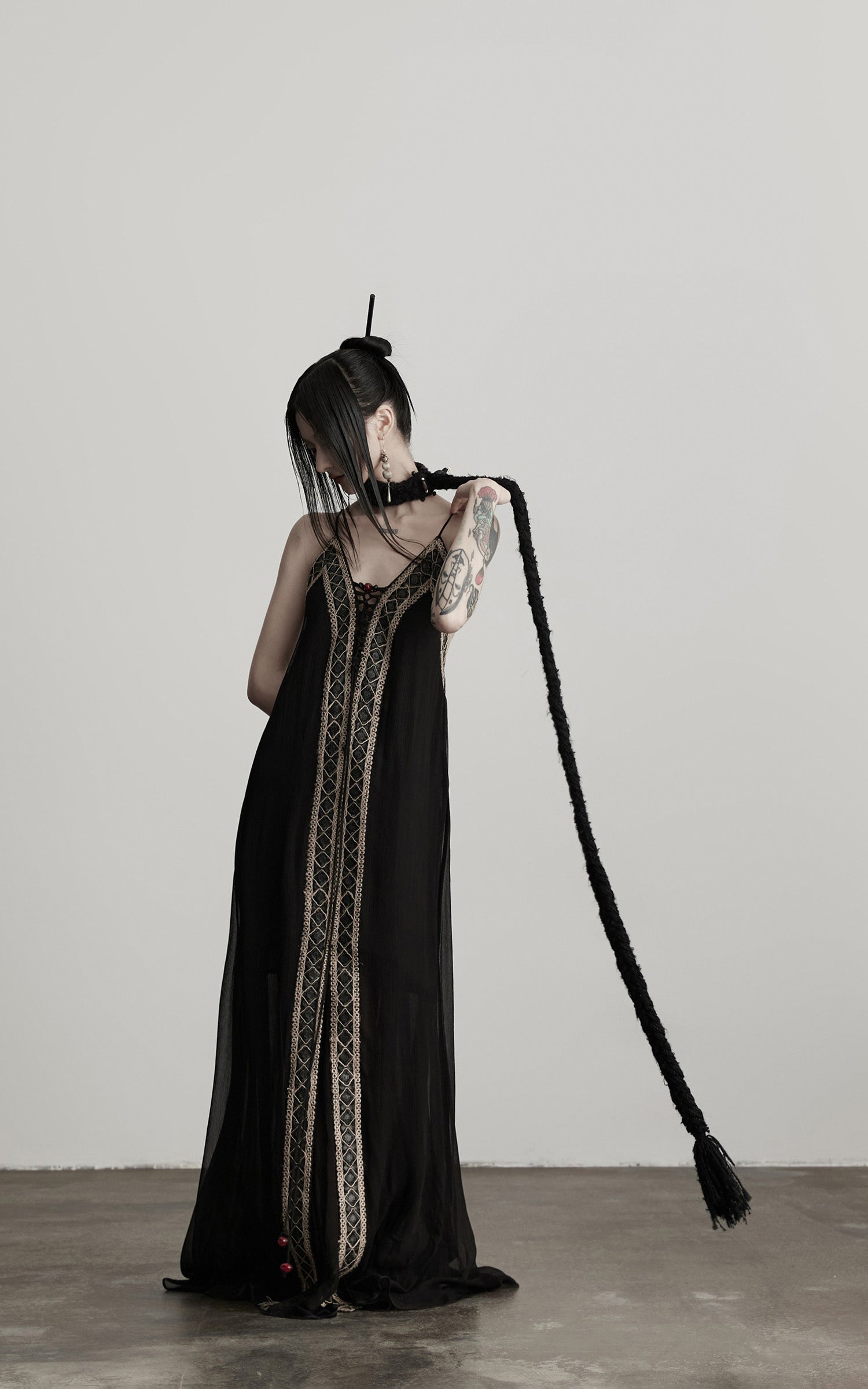 INDULGE Black Embroidered Beaded Maxi Dress