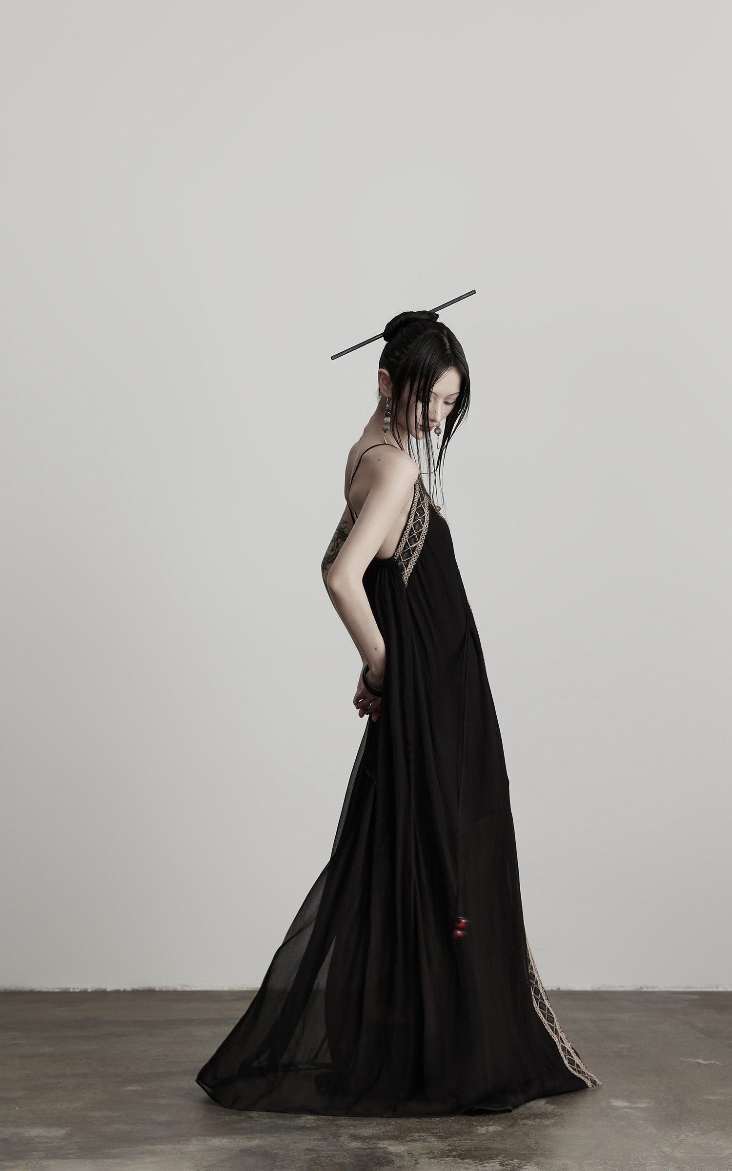 INDULGE Black Embroidered Beaded Maxi Dress
