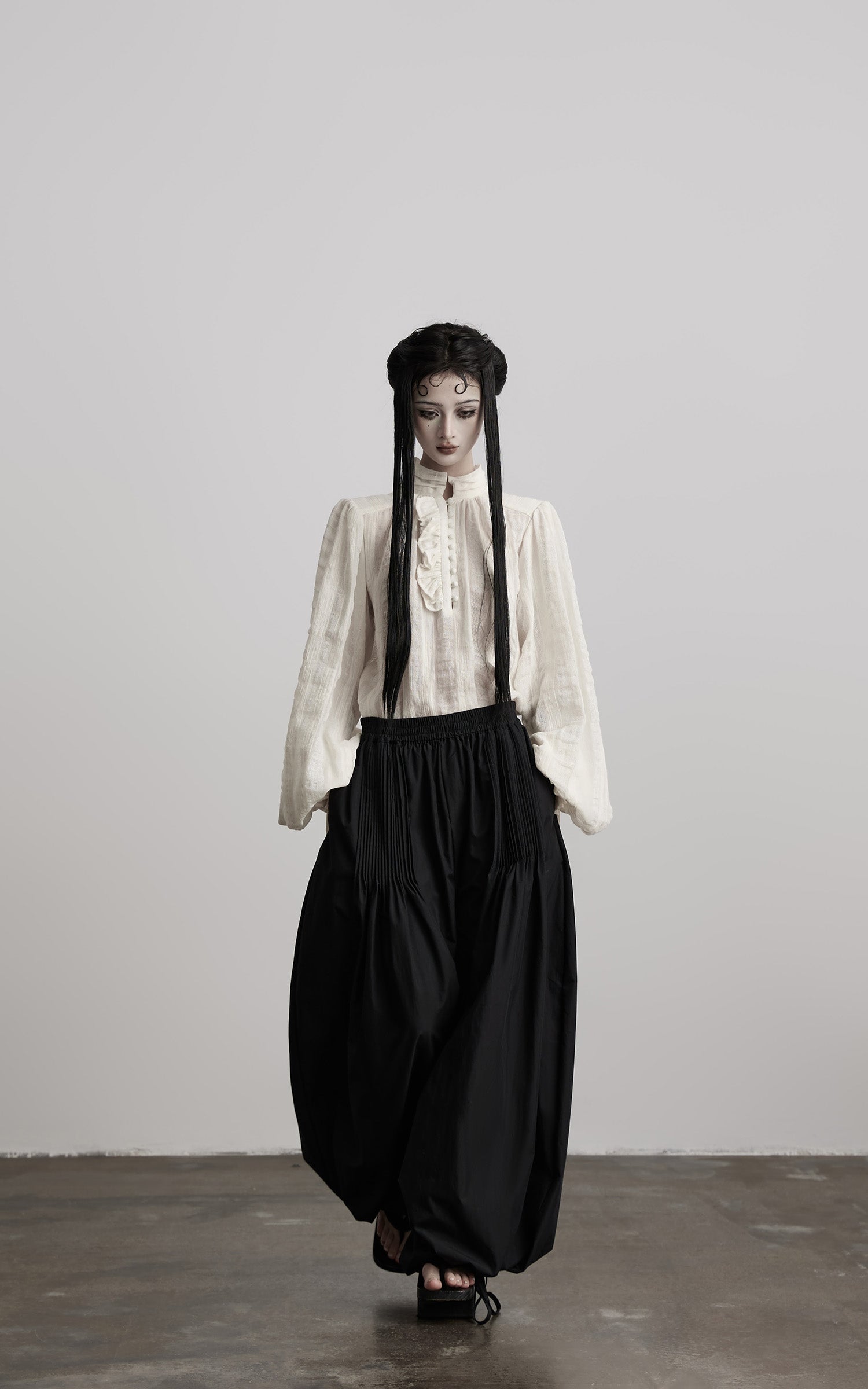 INDULGE Textured Button Shirt with Ruffled Front and Long Sashes