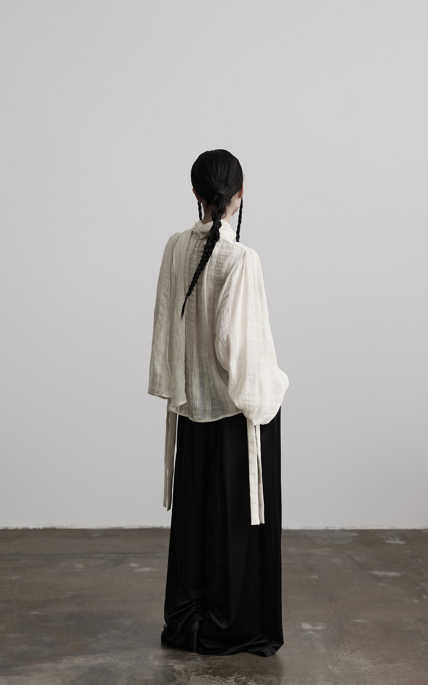 INDULGE Textured Button Shirt with Ruffled Front and Long Sashes