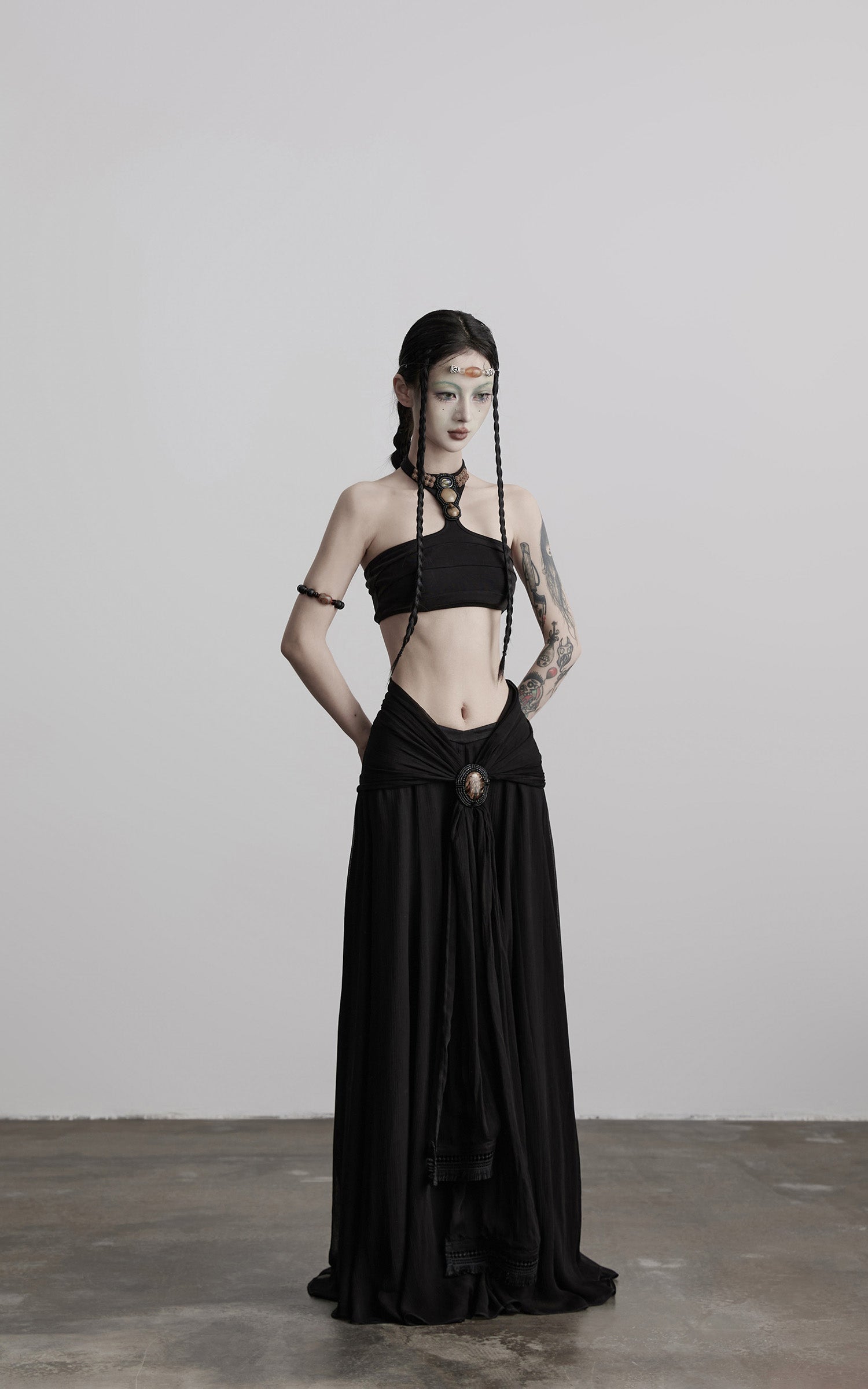 INDULGE Draped Maxi Skirt with Medallion