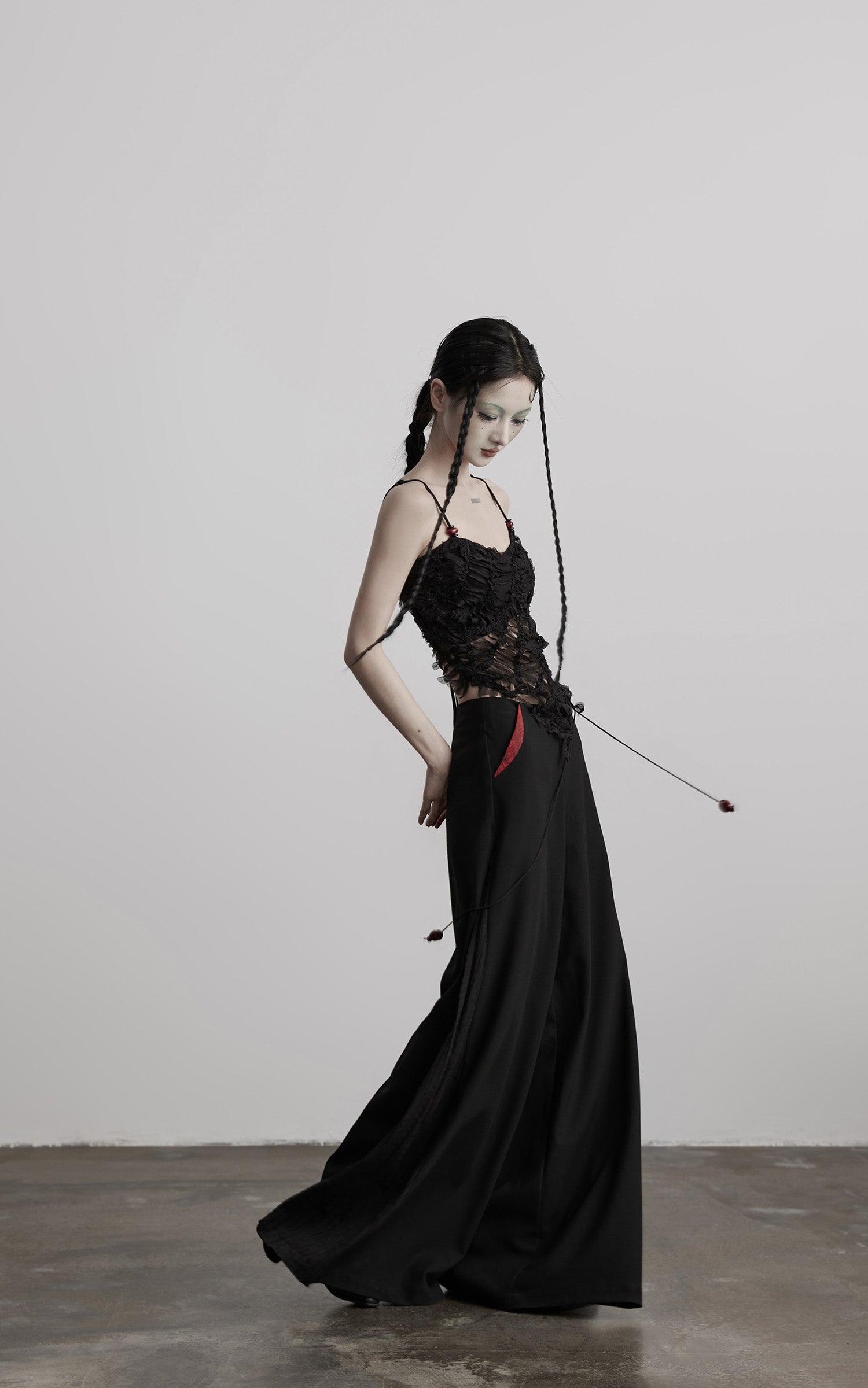 INDULGE Deconstructed Mesh Top with Beads and Raw Edge Detailing