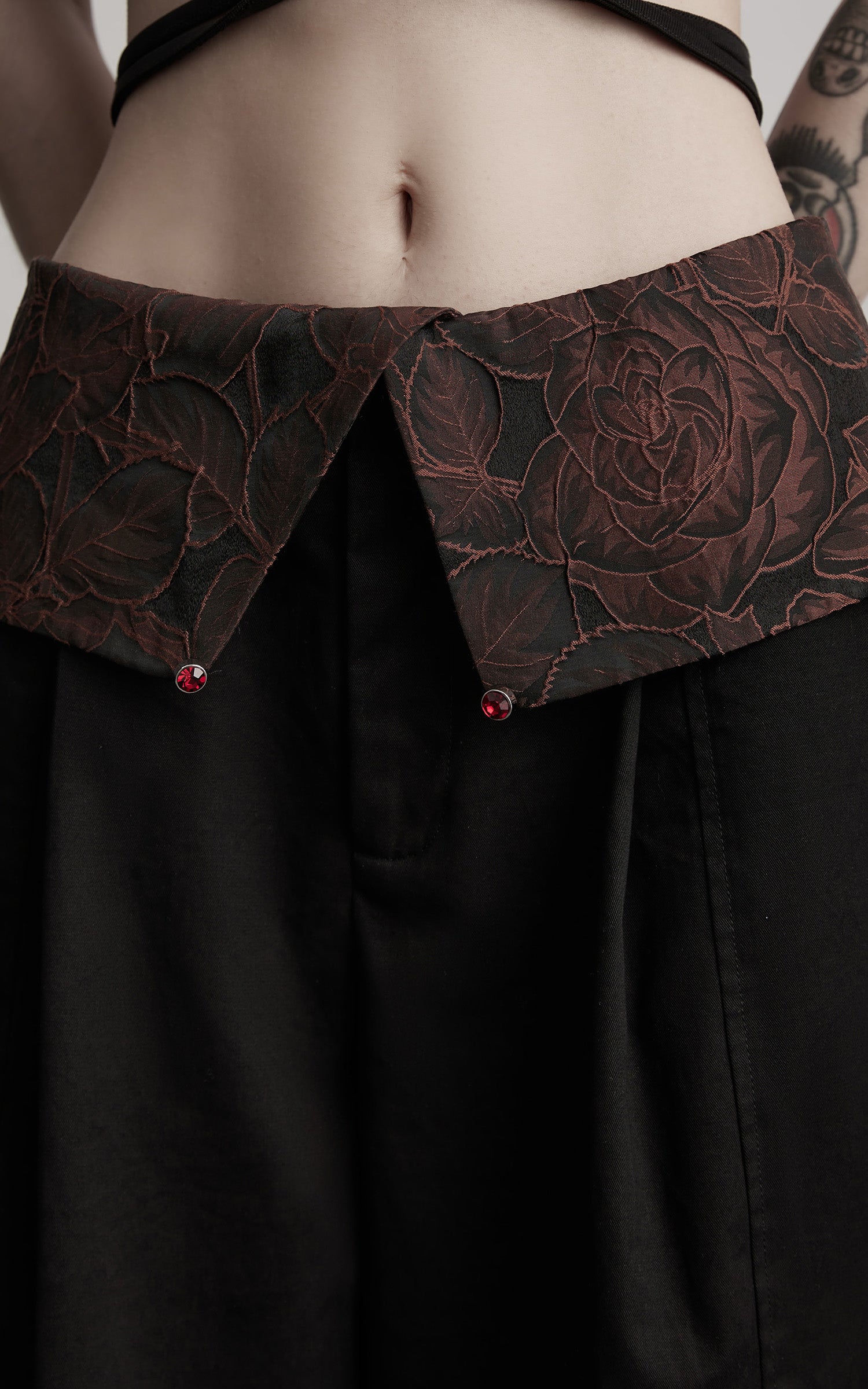 INDULGE Wide-Legged High-Waisted Pants with Leaf-Pattern Detail