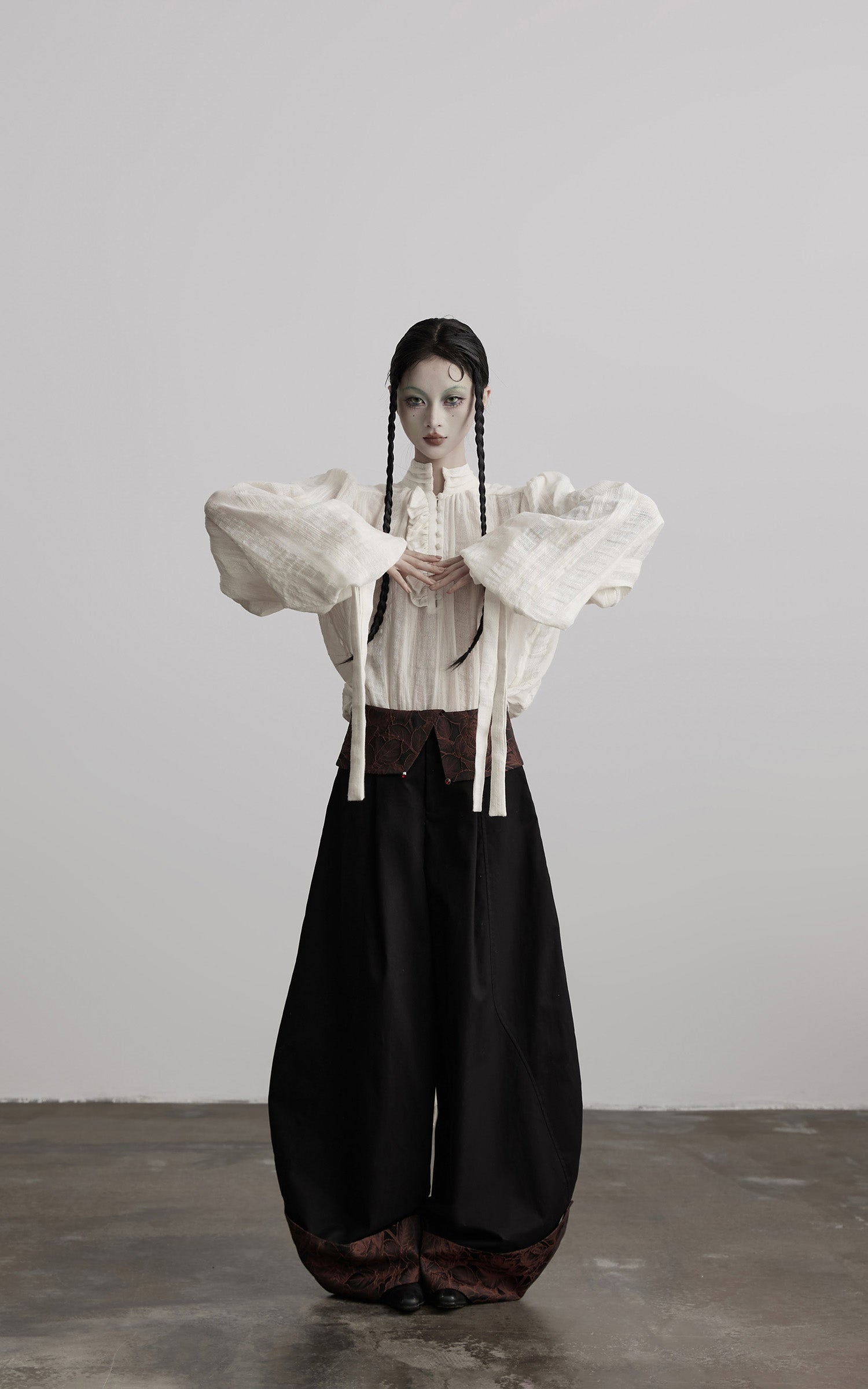 INDULGE Wide-Legged High-Waisted Pants with Leaf-Pattern Detail