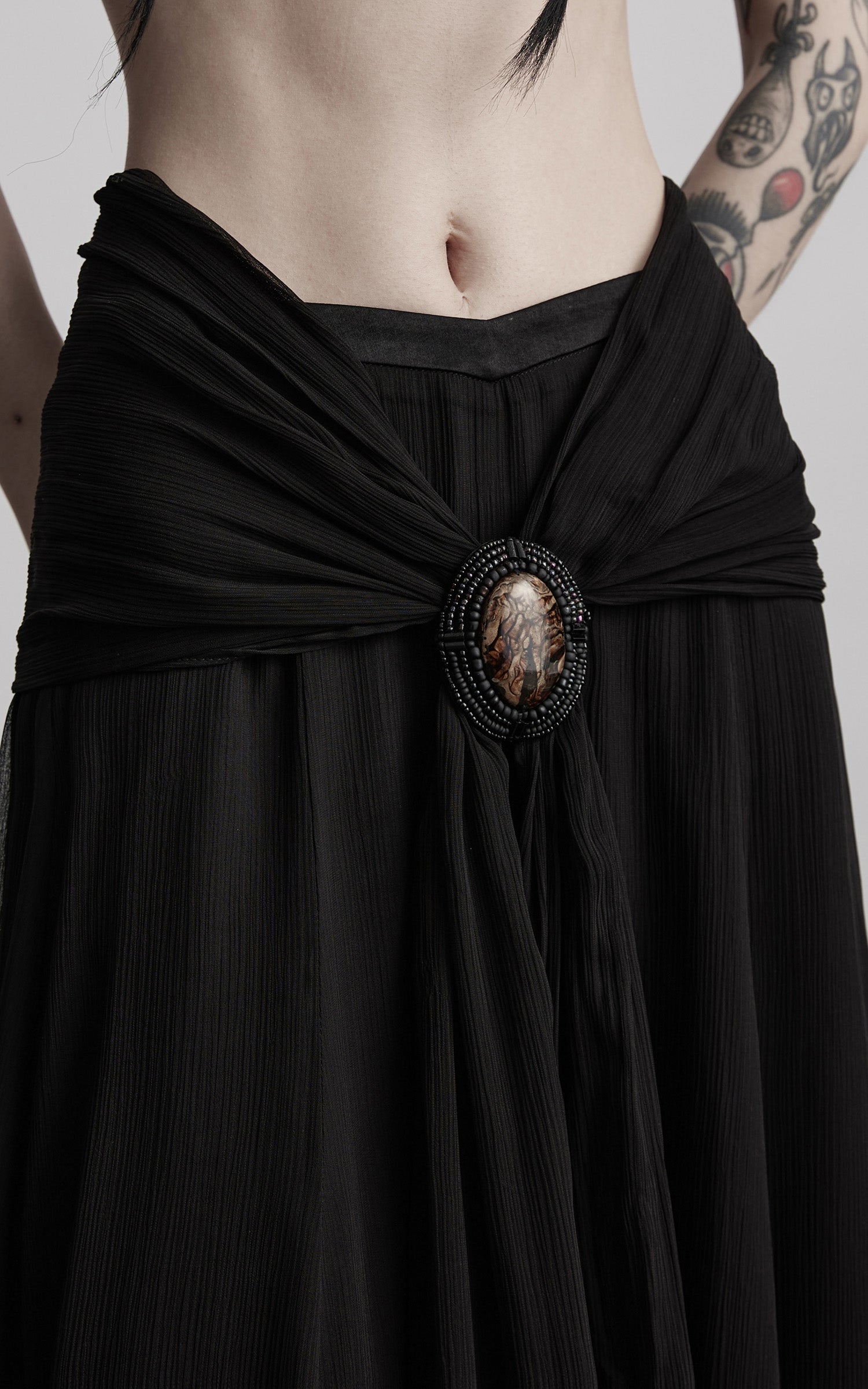 INDULGE Draped Maxi Skirt with Medallion