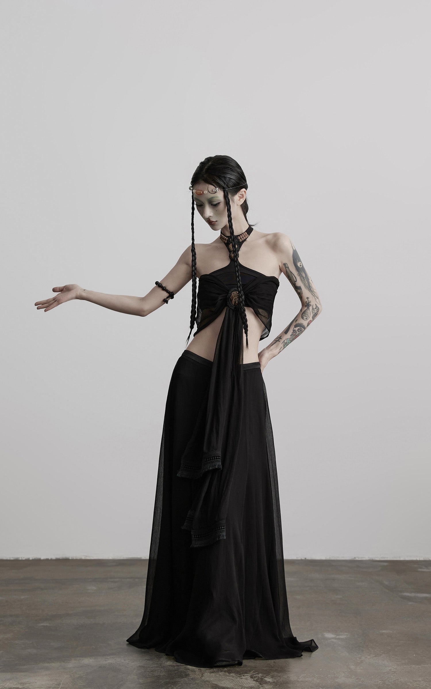 INDULGE Draped Maxi Skirt with Medallion