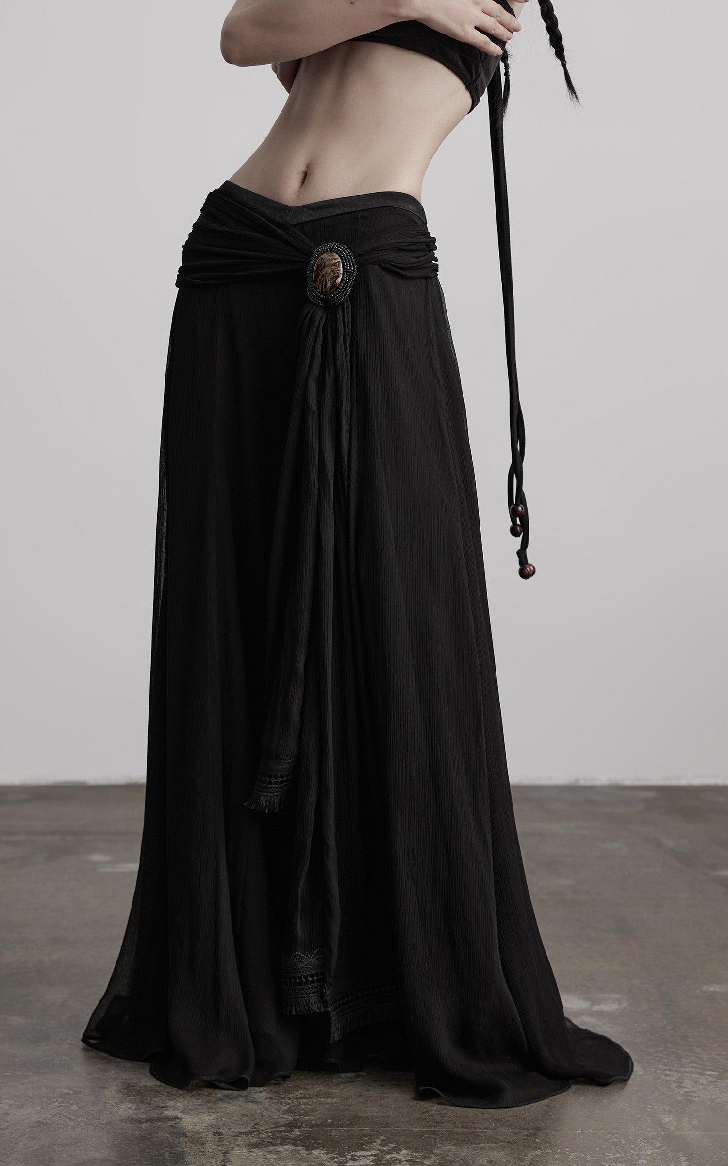 INDULGE Draped Maxi Skirt with Medallion