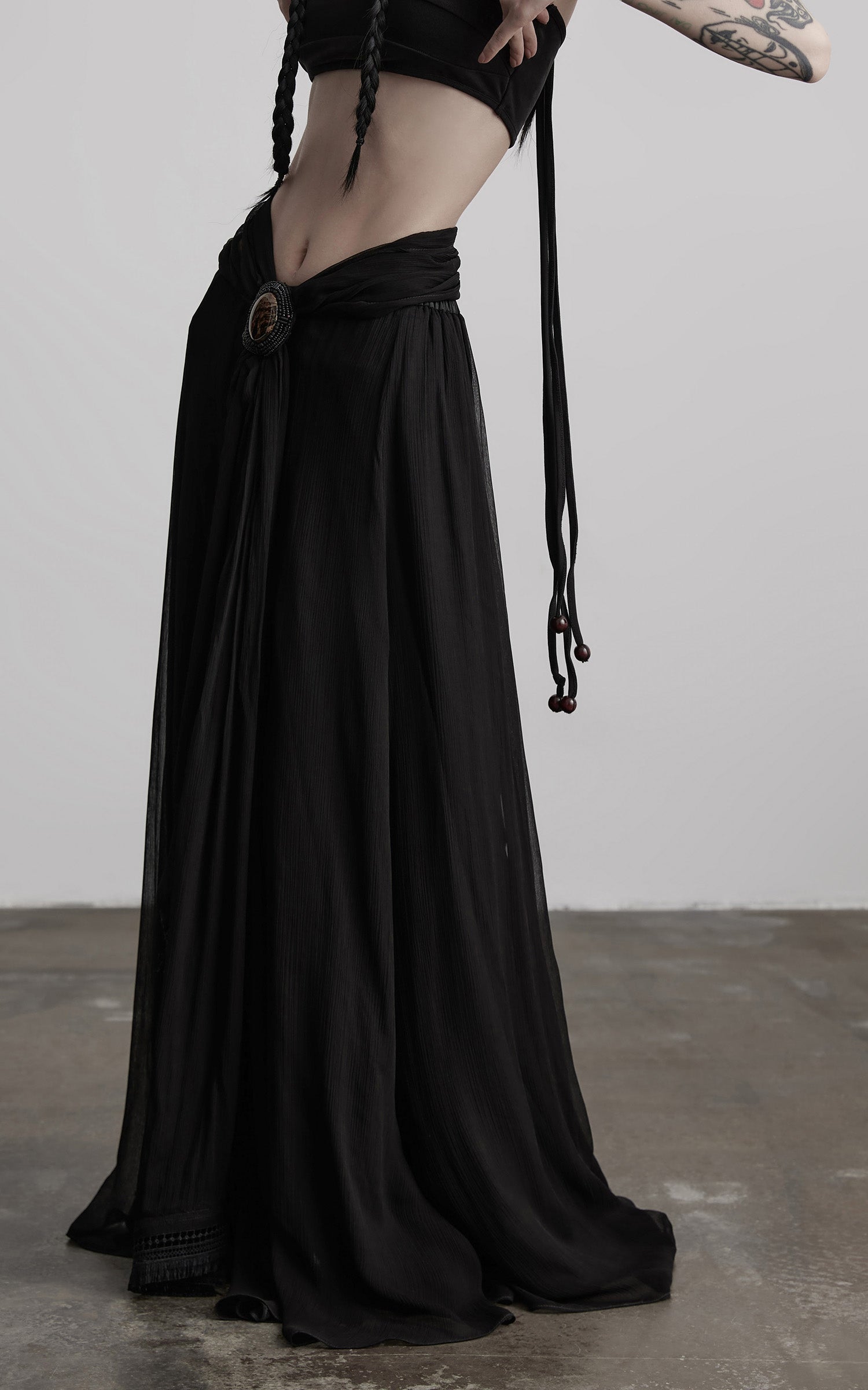 INDULGE Draped Maxi Skirt with Medallion