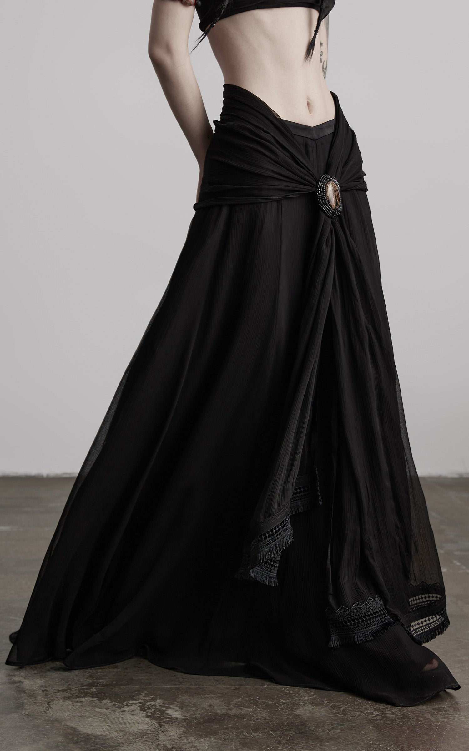 INDULGE Draped Maxi Skirt with Medallion