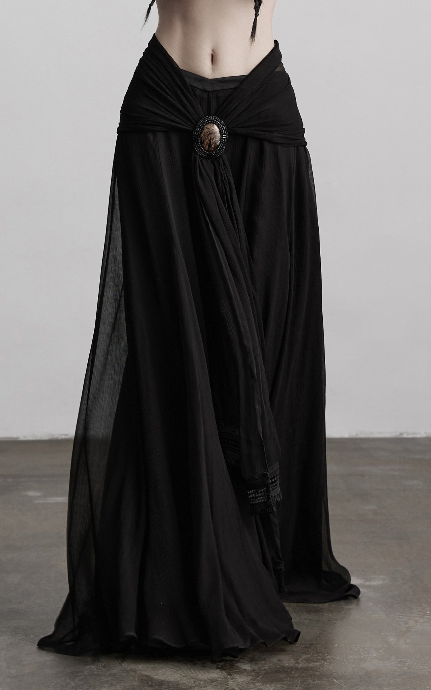 INDULGE Draped Maxi Skirt with Medallion