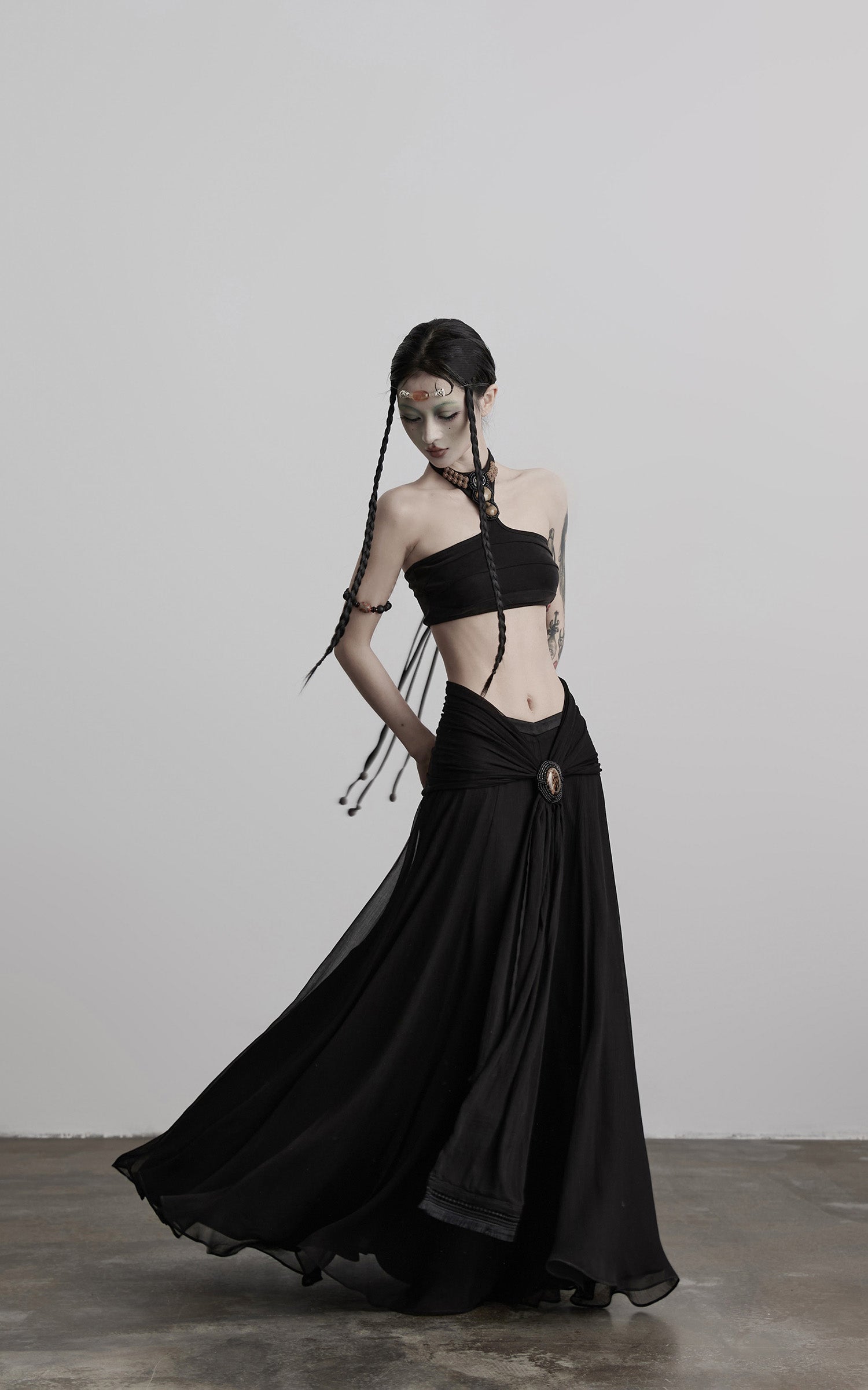INDULGE Draped Maxi Skirt with Medallion