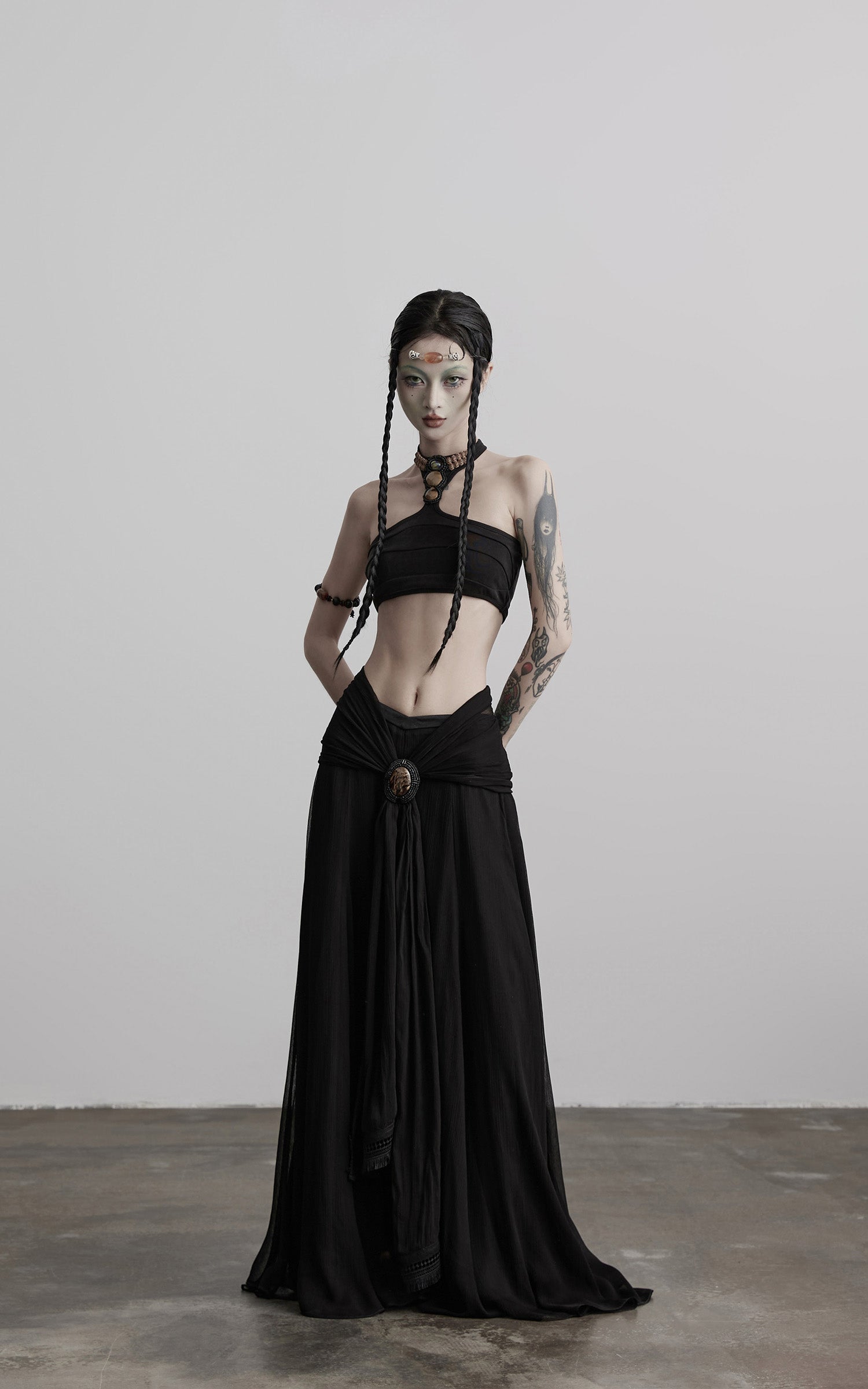 INDULGE Draped Maxi Skirt with Medallion