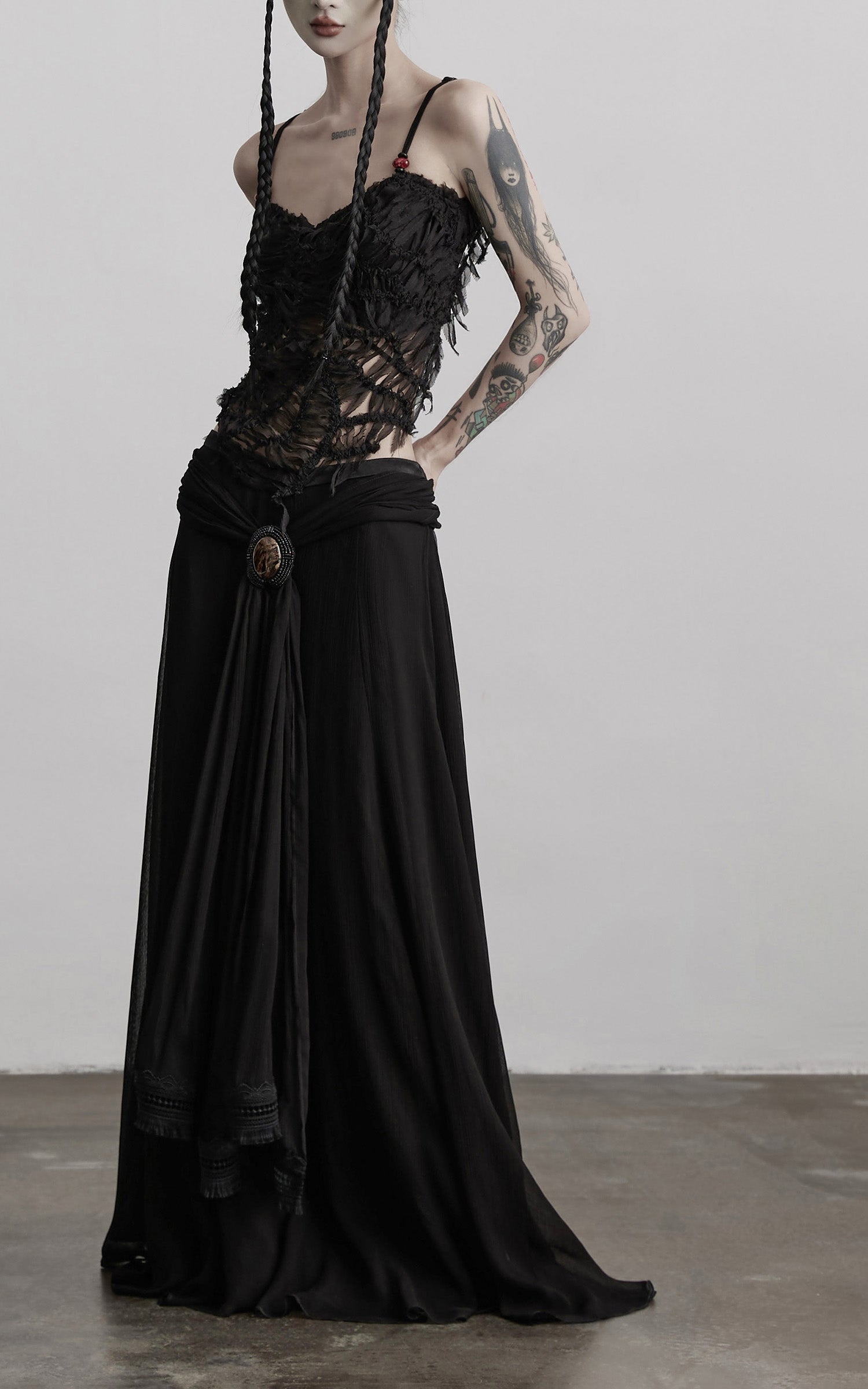 INDULGE Draped Maxi Skirt with Medallion