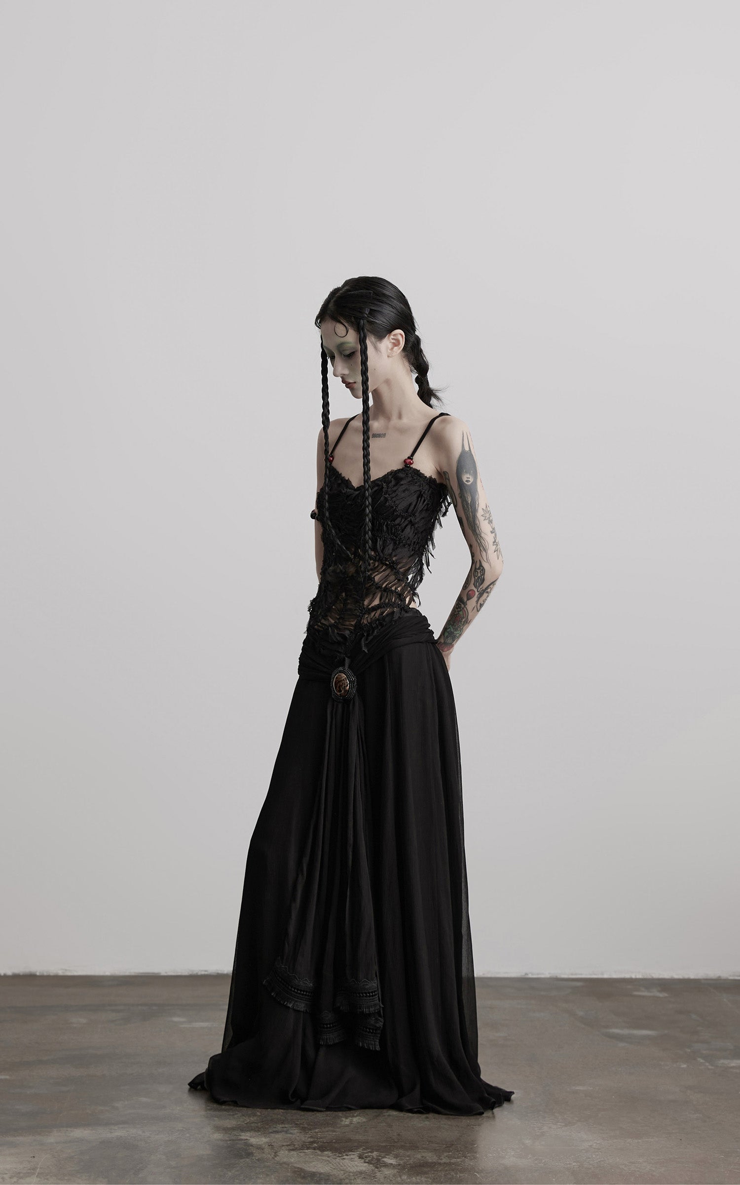 INDULGE Draped Maxi Skirt with Medallion