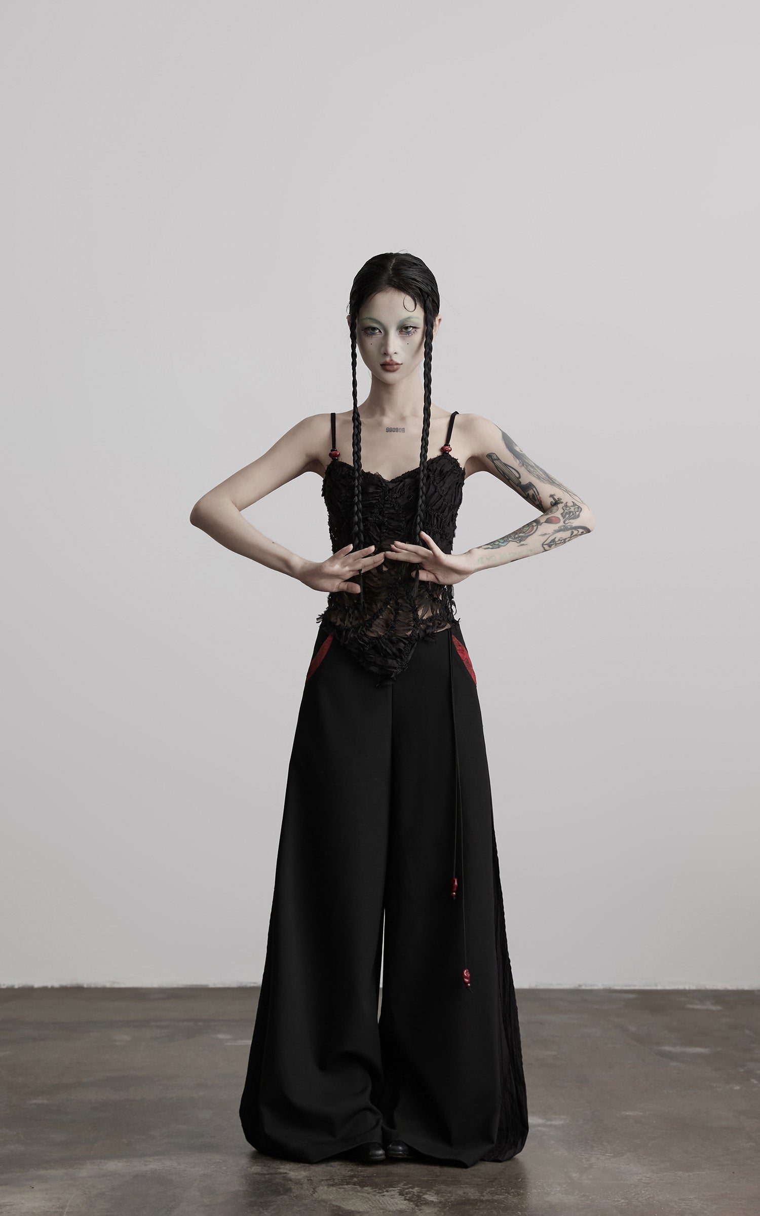 INDULGE Deconstructed Mesh Top with Beads and Raw Edge Detailing
