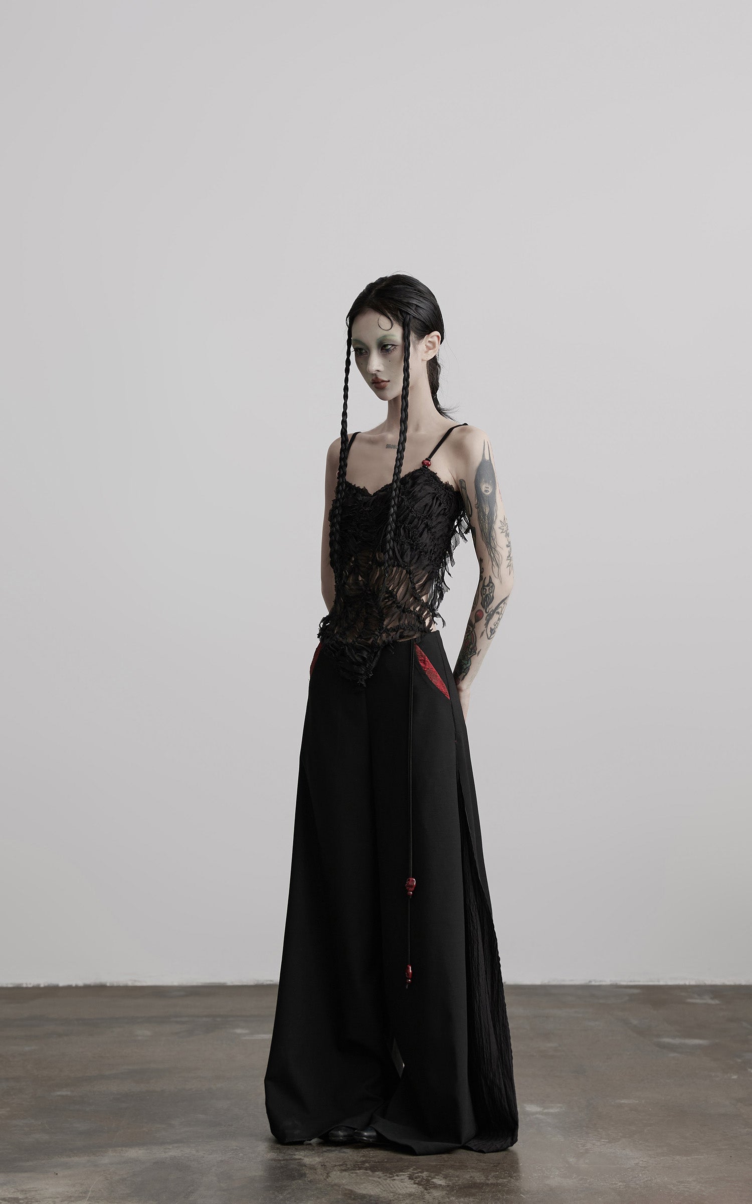 INDULGE Deconstructed Mesh Top with Beads and Raw Edge Detailing