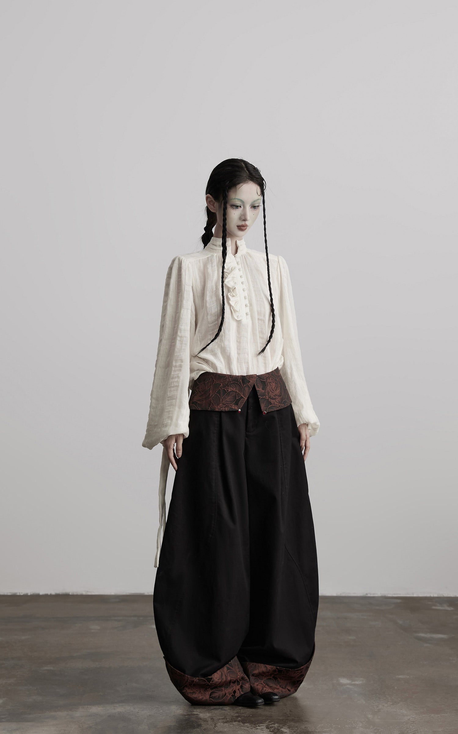 INDULGE Wide-Legged High-Waisted Pants with Leaf-Pattern Detail