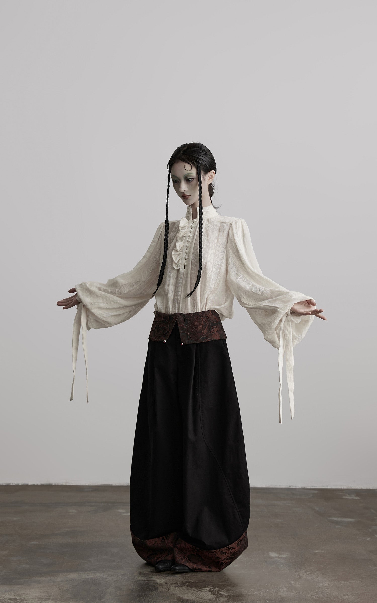INDULGE Wide-Legged High-Waisted Pants with Leaf-Pattern Detail