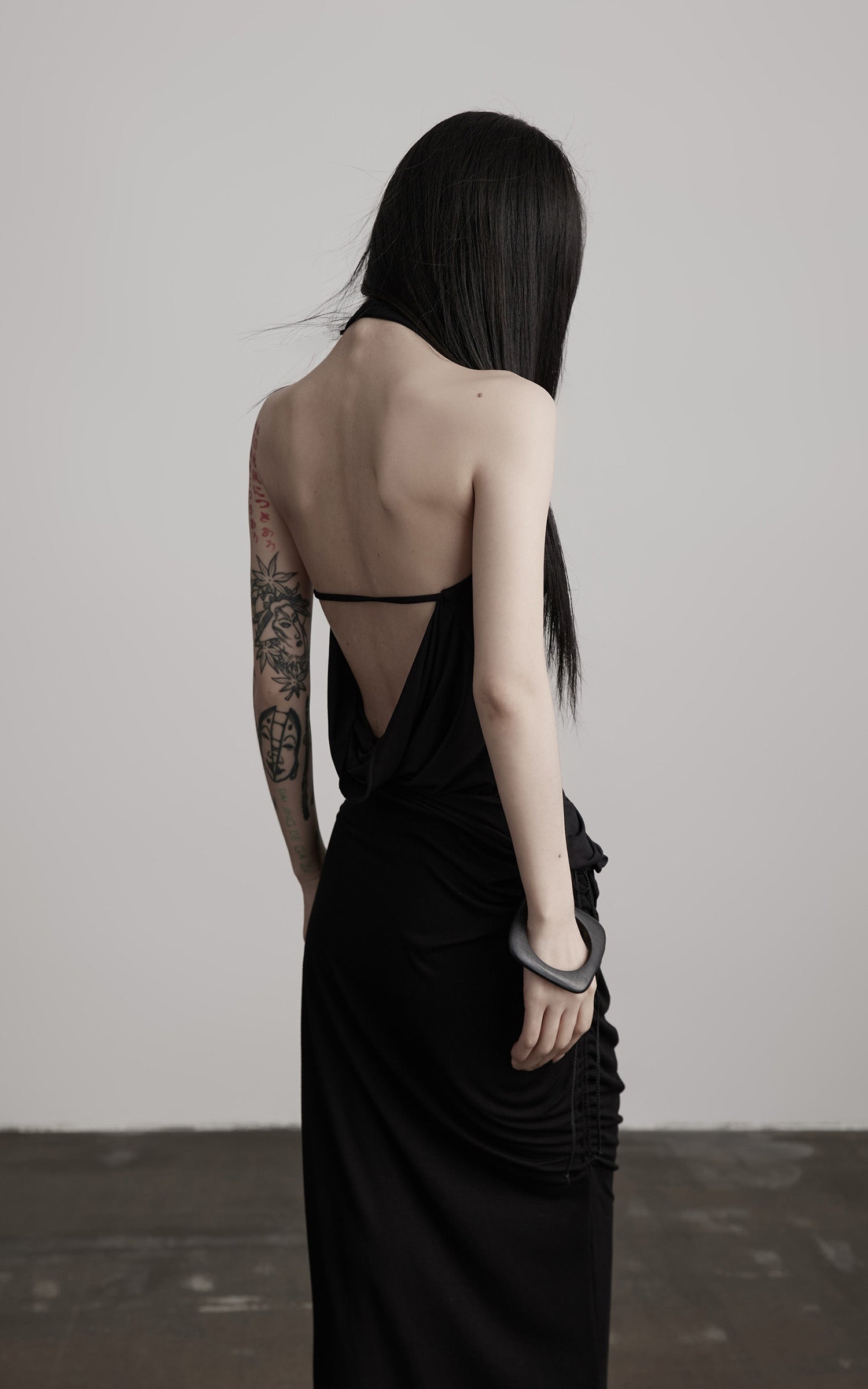 INDULGE Draped Halter Tank with Bead Detail and Asymmetric Ruched Cut-Out