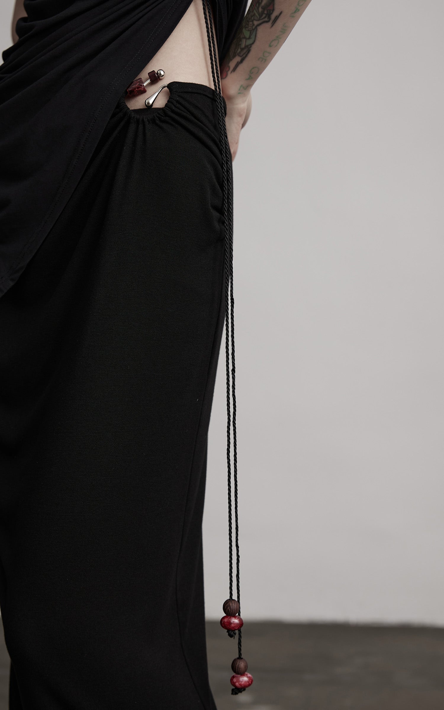 INDULGE Beaded Drawstring Draped Maxi Skirt