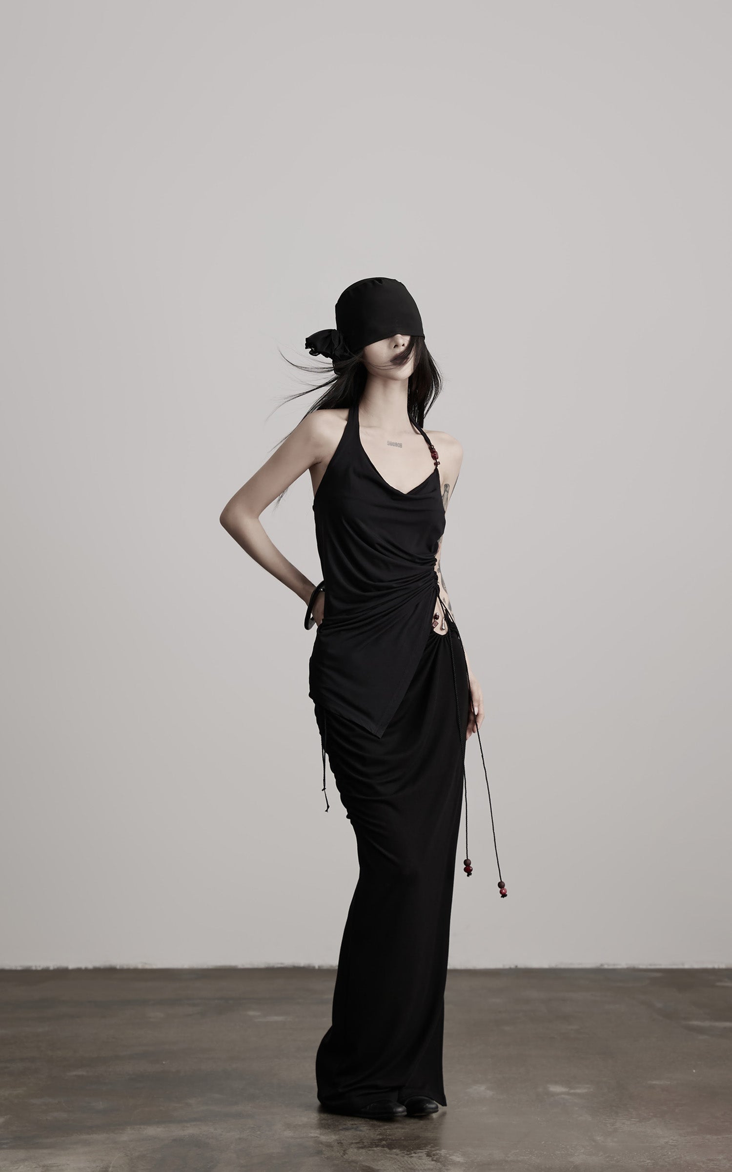 INDULGE Beaded Drawstring Draped Maxi Skirt