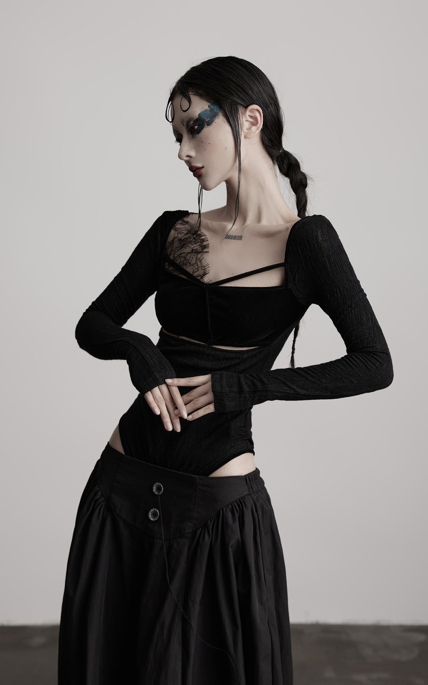INDULGE Cutout Lace Detail Long Sleeve Top