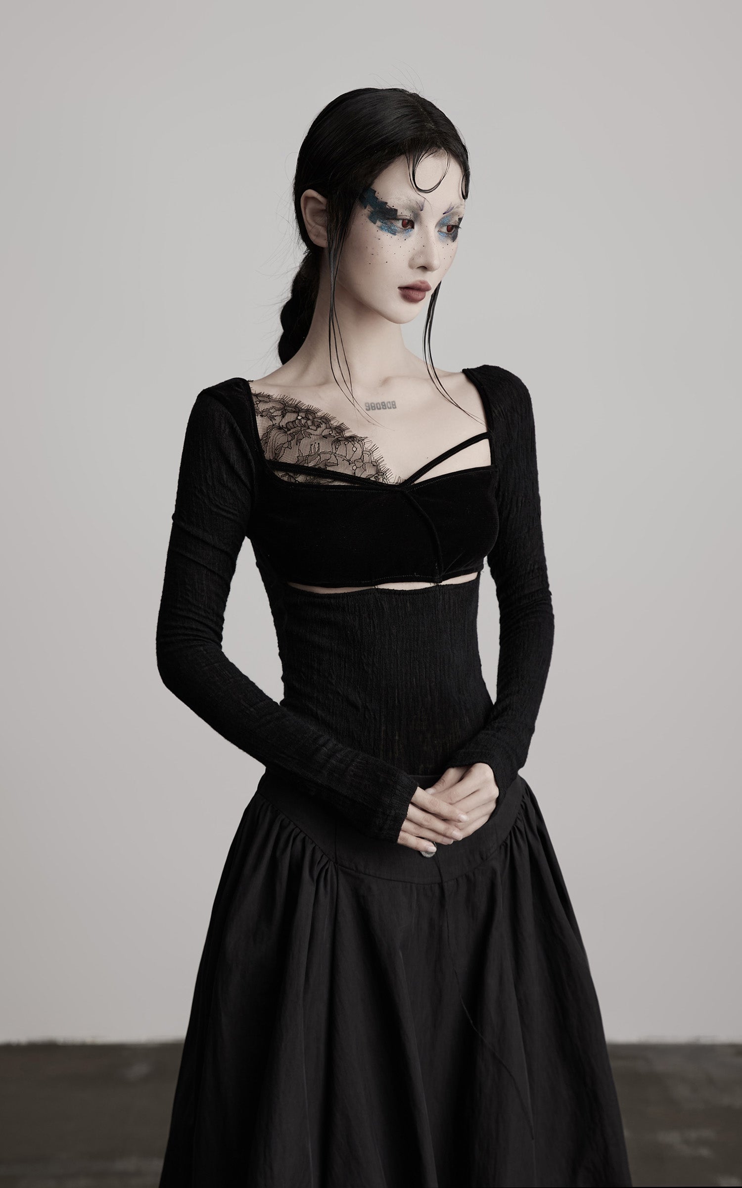 INDULGE Cutout Lace Detail Long Sleeve Top