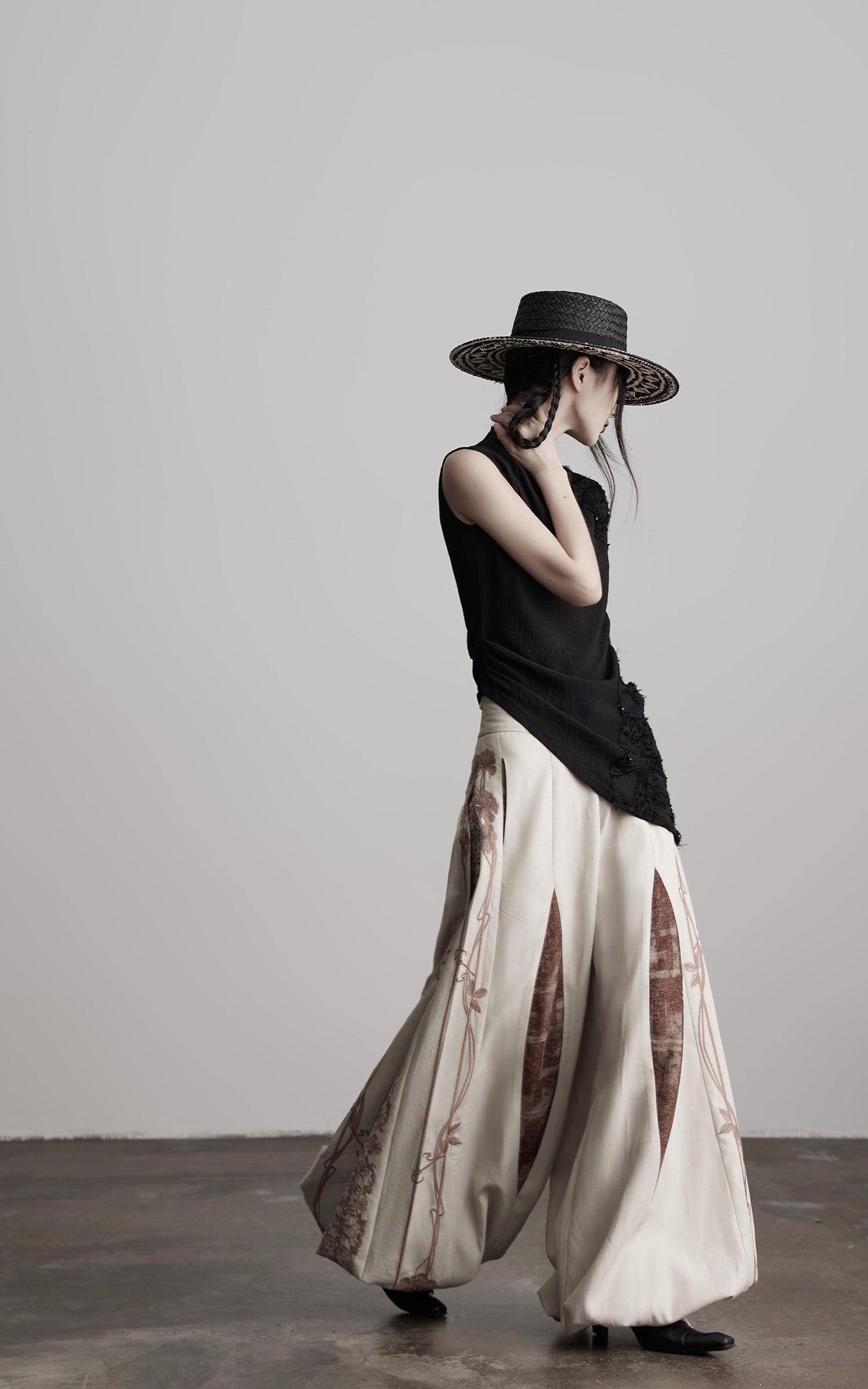 INDULGE Asymmetric Textured Sleeveless Top with Frayed and Beaded Detailing