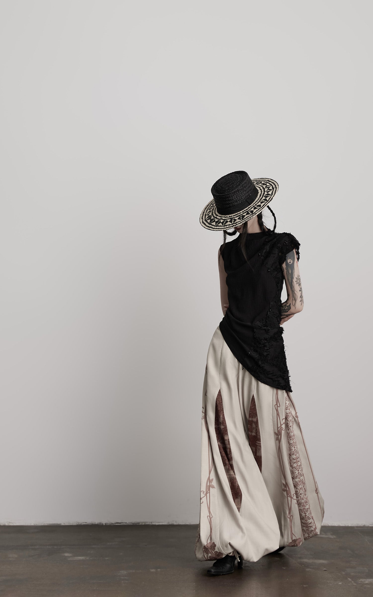 INDULGE Asymmetric Textured Sleeveless Top with Frayed and Beaded Detailing