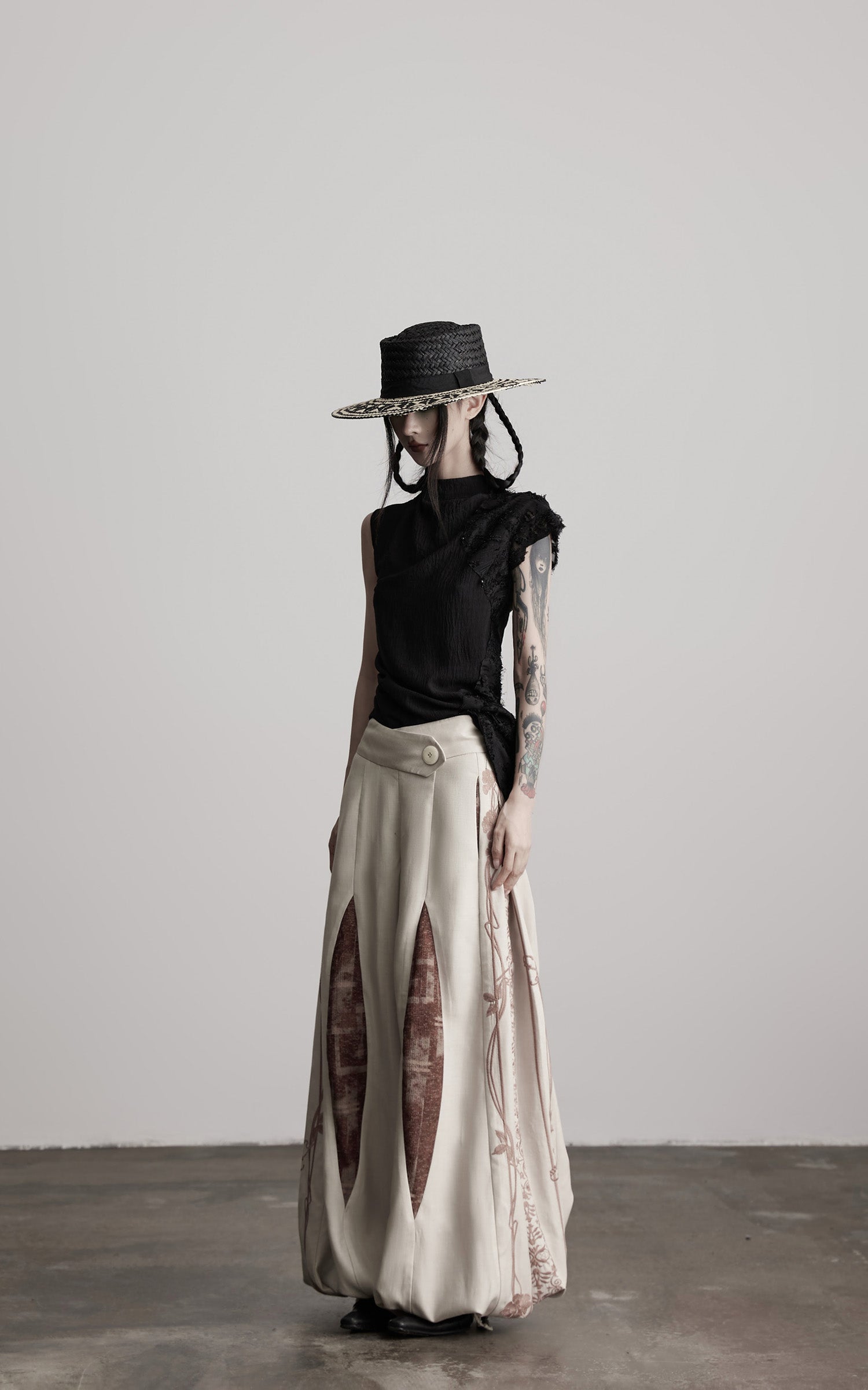 INDULGE Asymmetric Textured Sleeveless Top with Frayed and Beaded Detailing