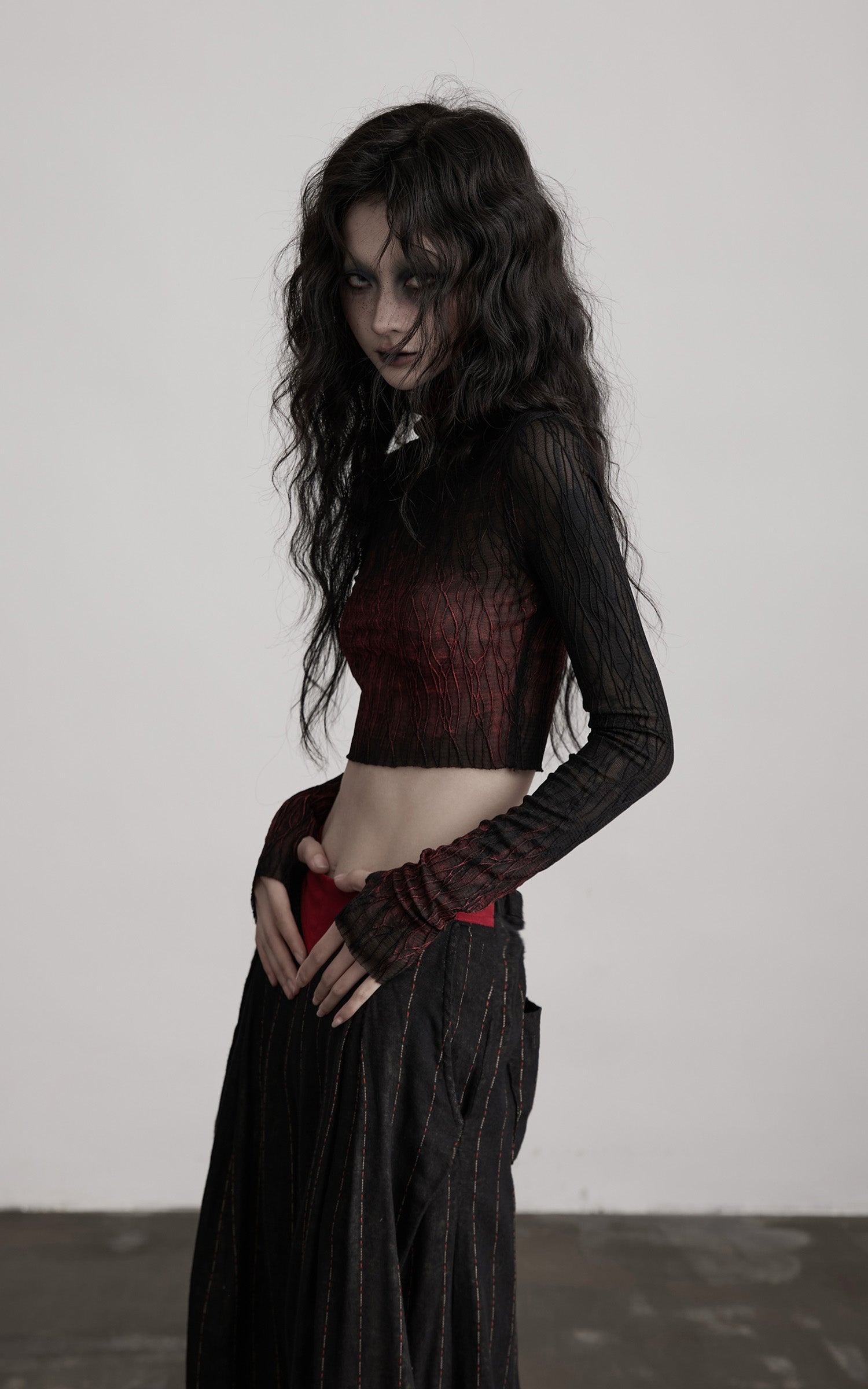 INDULGE Sheer Textured Long Sleeve T-Shirt