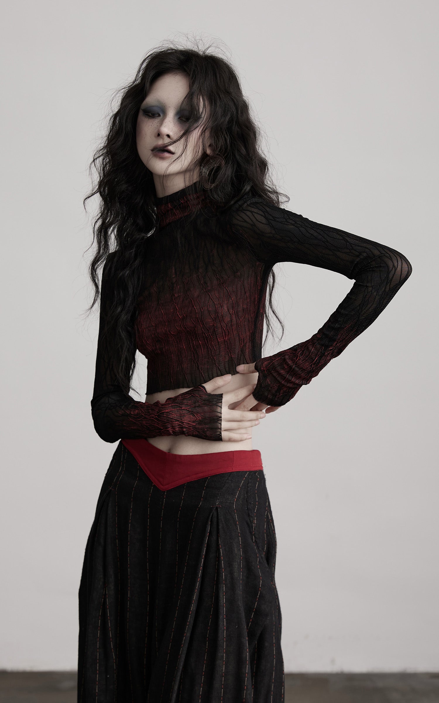 INDULGE Sheer Textured Long Sleeve T-Shirt