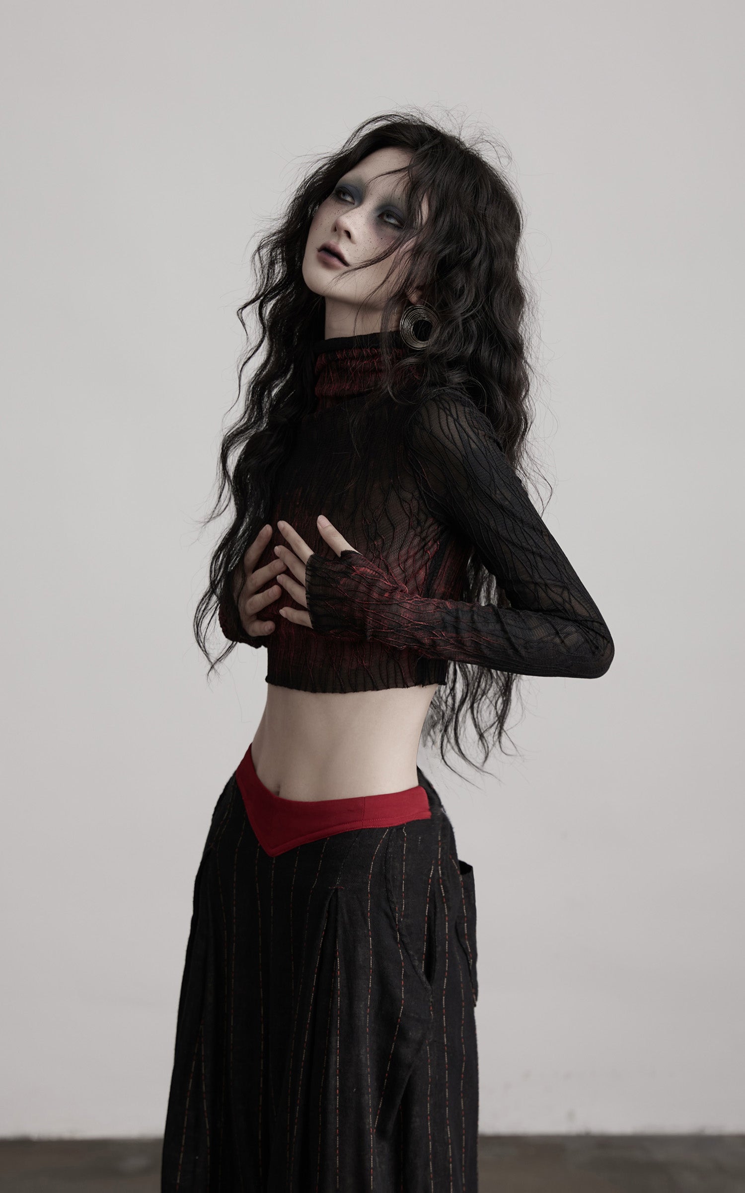 INDULGE Sheer Textured Long Sleeve T-Shirt