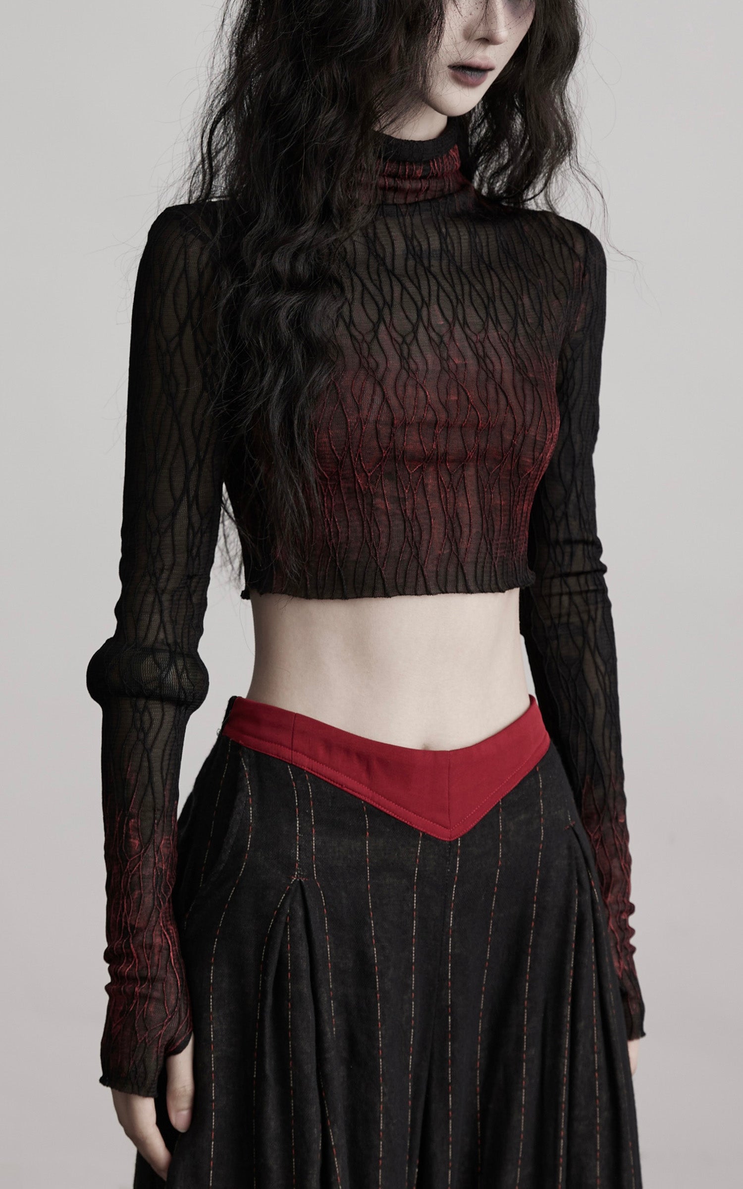 INDULGE Sheer Textured Long Sleeve T-Shirt