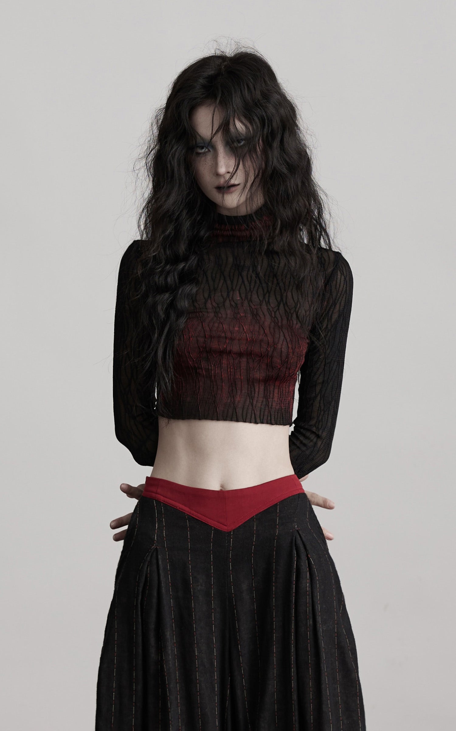 INDULGE Sheer Textured Long Sleeve T-Shirt